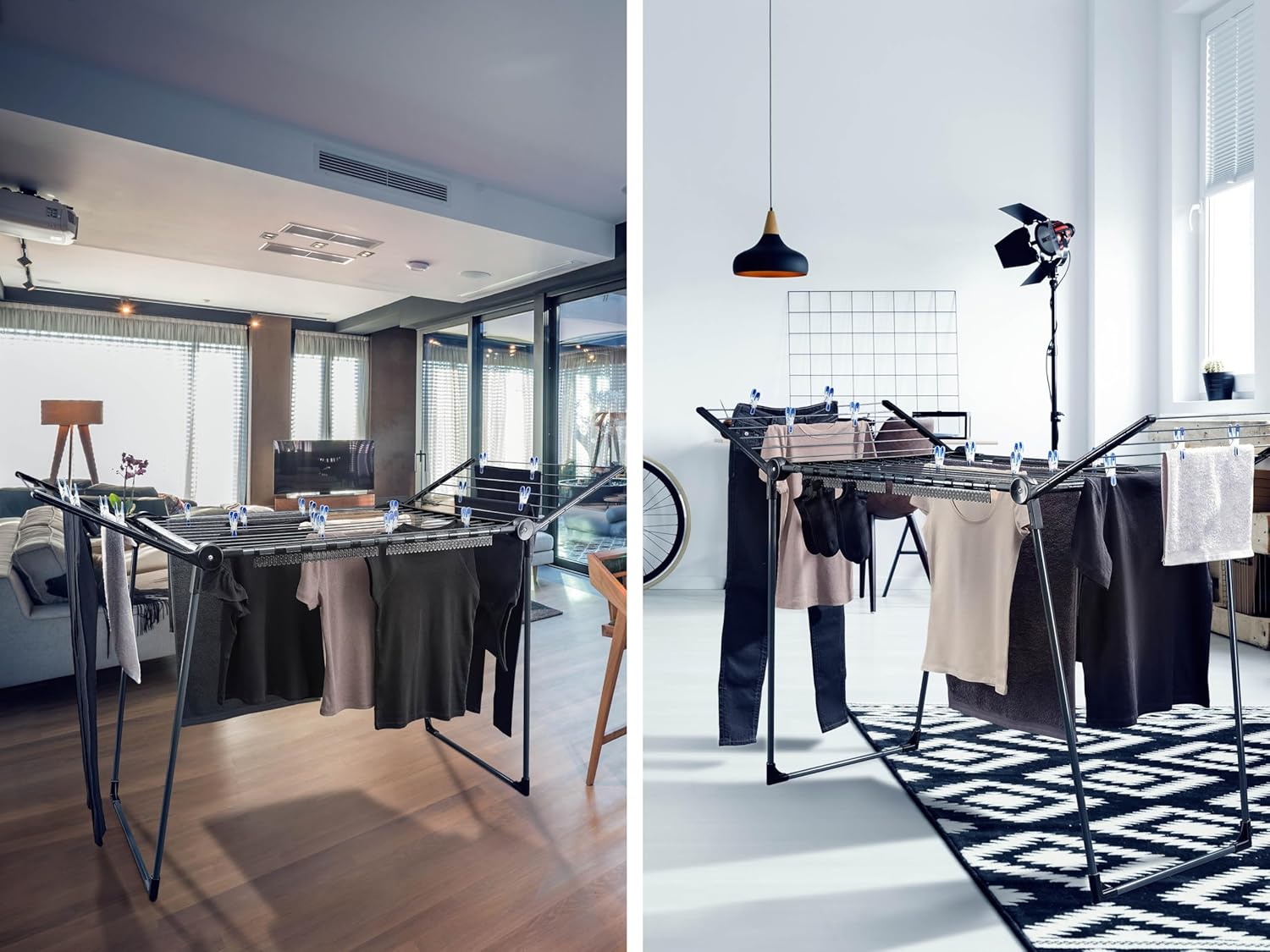 Leifheit Pegasus 180 Solid Black Wäscheständer mit Flügeln für lange Kleidungsstücke, stabiler Wäscheständer für den Innen- und Außenbereich, Wäscheecke im modernen Design – Bild 6