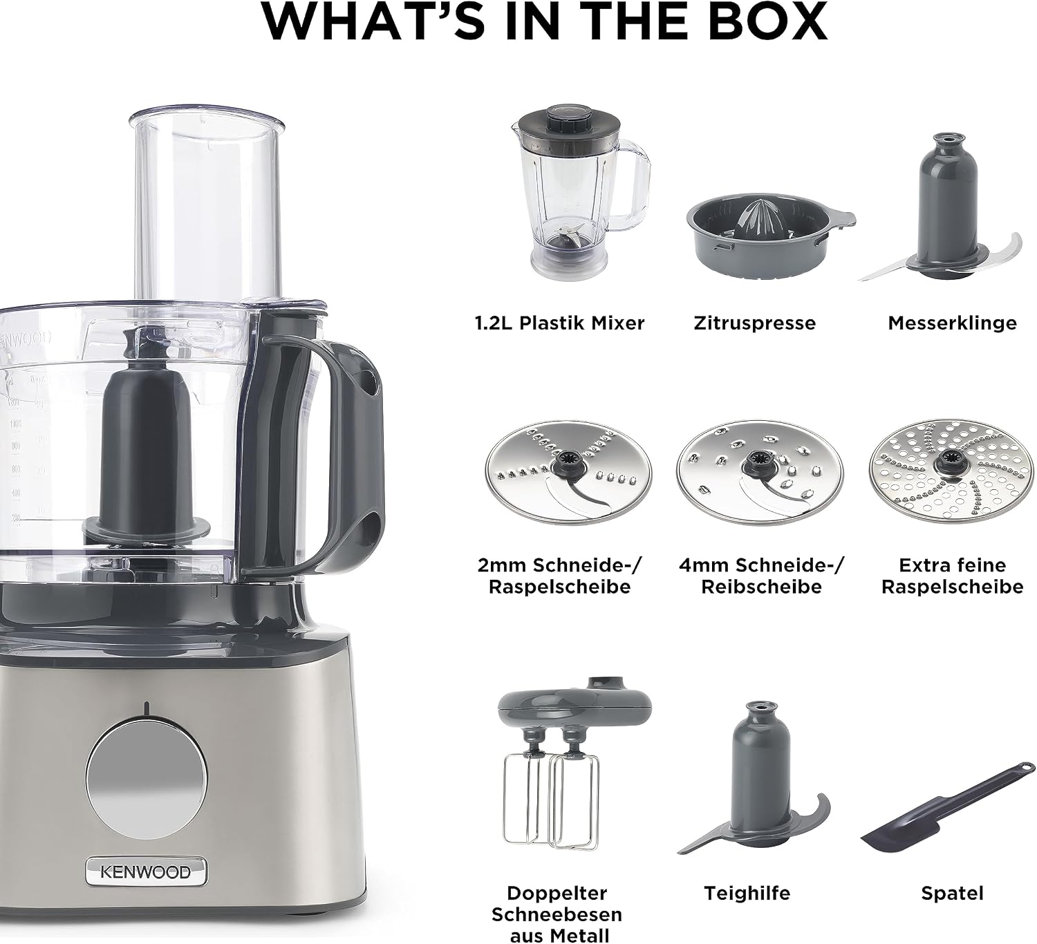 Kenwood FDM301SS Multipro Kompakt-Küchenmaschine, leistungsstarkes Küchengerät mit 2,1-l-Behälter, Acrylmixer, Doppel-Schneebesen, Metallgehäuse – Bild 8