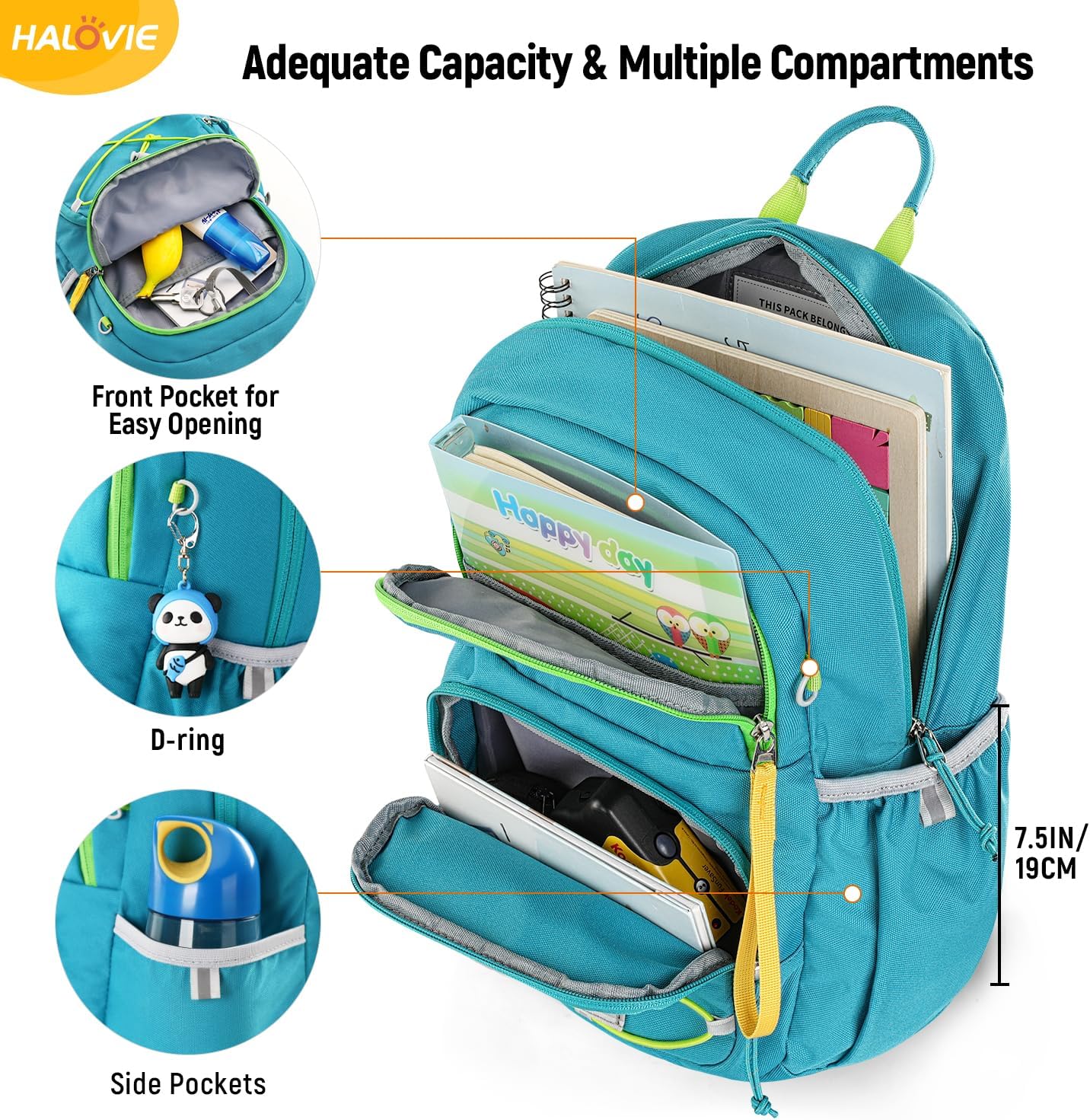 HALOVIE Kinderrucksack Jungen 12L Wanderrucksack Kinder mit Brustgurt für 6-10 Jahre Rucksack zum Wandern Outdoor – Bild 3