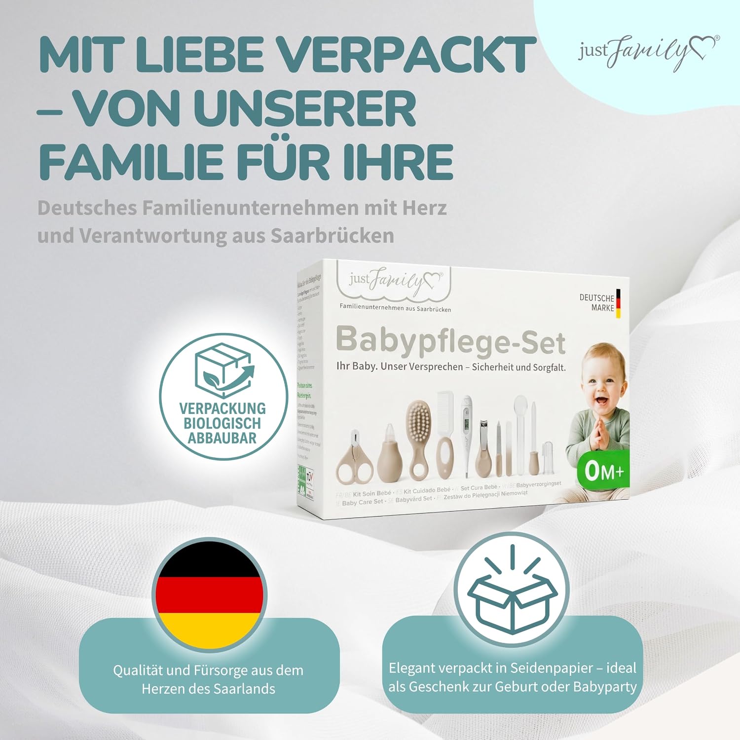 Babypflege-Set Neugeborene (Beige) – 11-teiliges Neugeborenen-Set mit hochwertiger Baby-Nagelschere, Fieberthermometer, Bürste und mehr – ideal als Erstausstattung für Neugeborene – Bild 7
