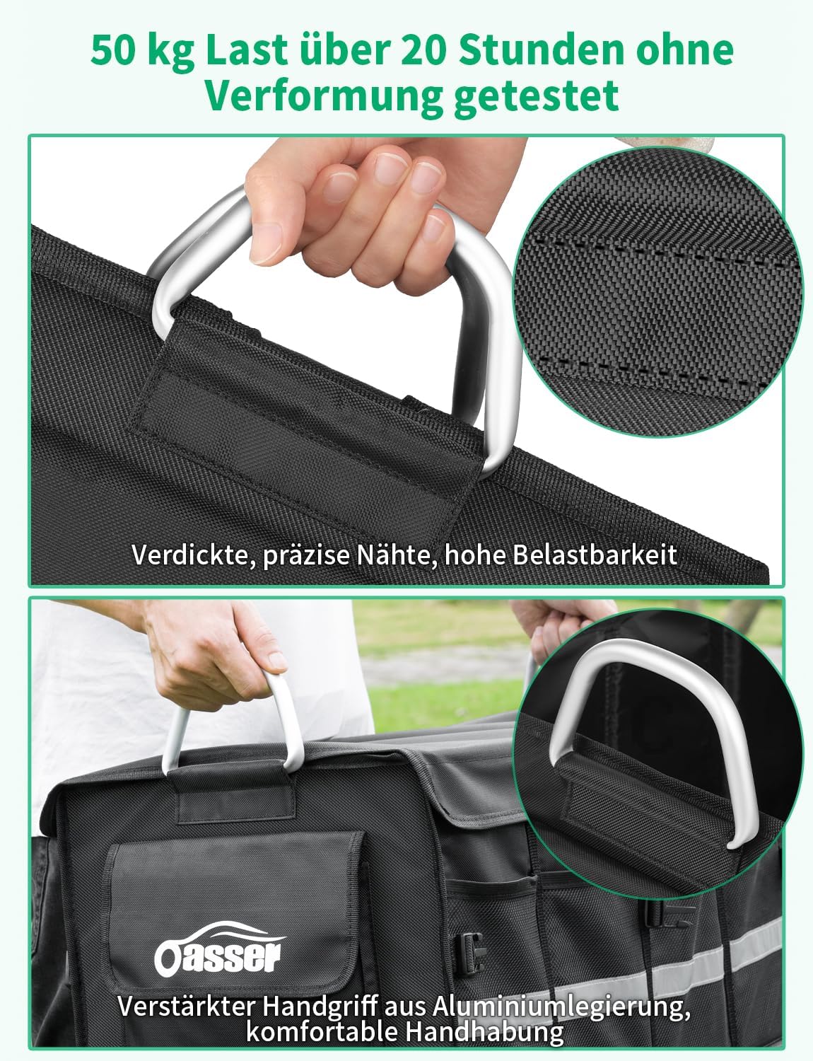 Oasser Kofferraum-Organizer mit Deckel, Kofferraum-Organizer, Autotasche, Kofferraumbox, praktisch, wasserdicht, rutschfest, faltbar, mit Aluminium-Griffen, reflektierende Streifen – Bild 3