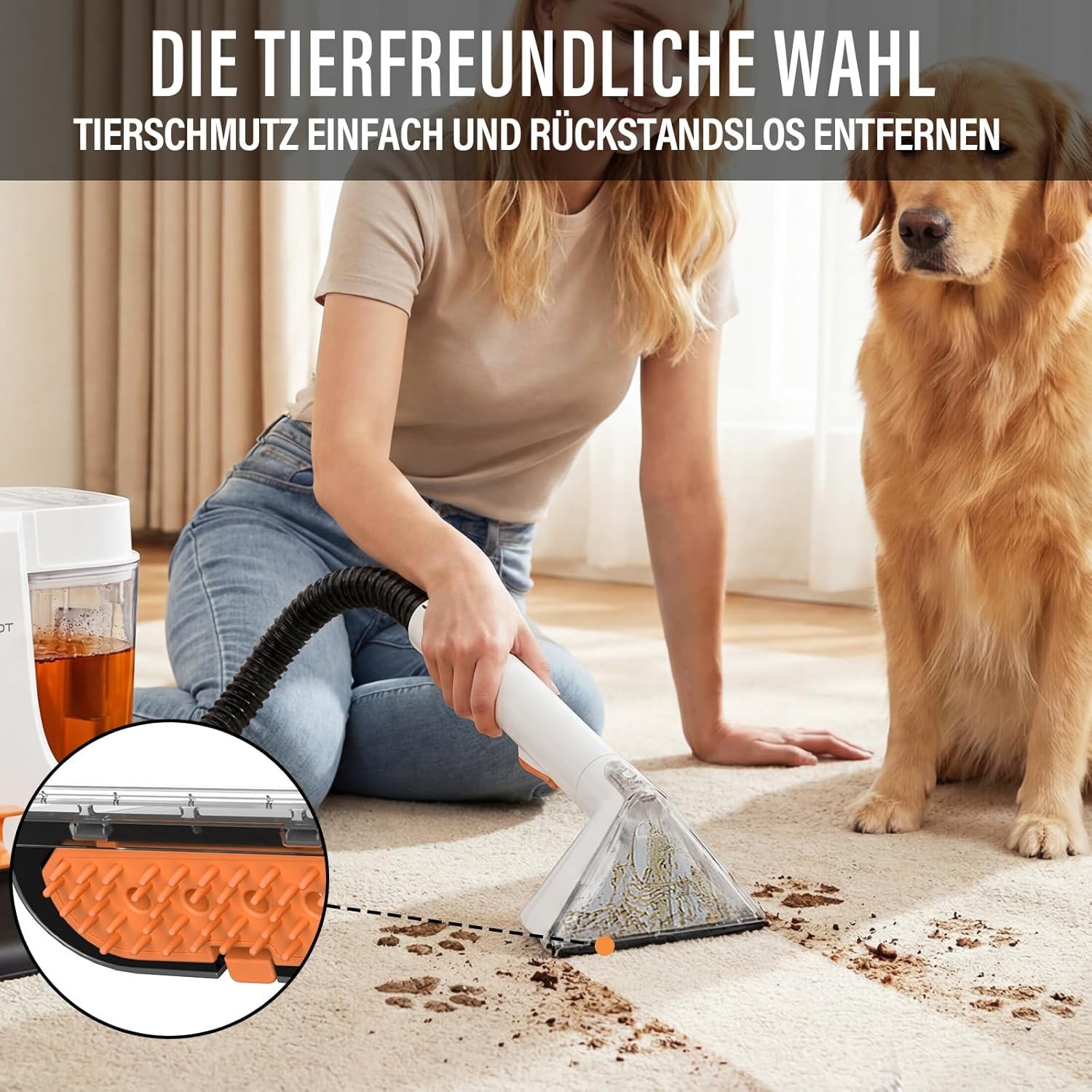 STARRYBOT Tragbare Teppich- und Polsterreinigungsmaschine für Haustiere, 15 Kpa starke Saugkraft, Fleckenentferner für Sofa, Teppich, Auto und Polster, mit 1,8 l Doppeltank (weiß) – Bild 7