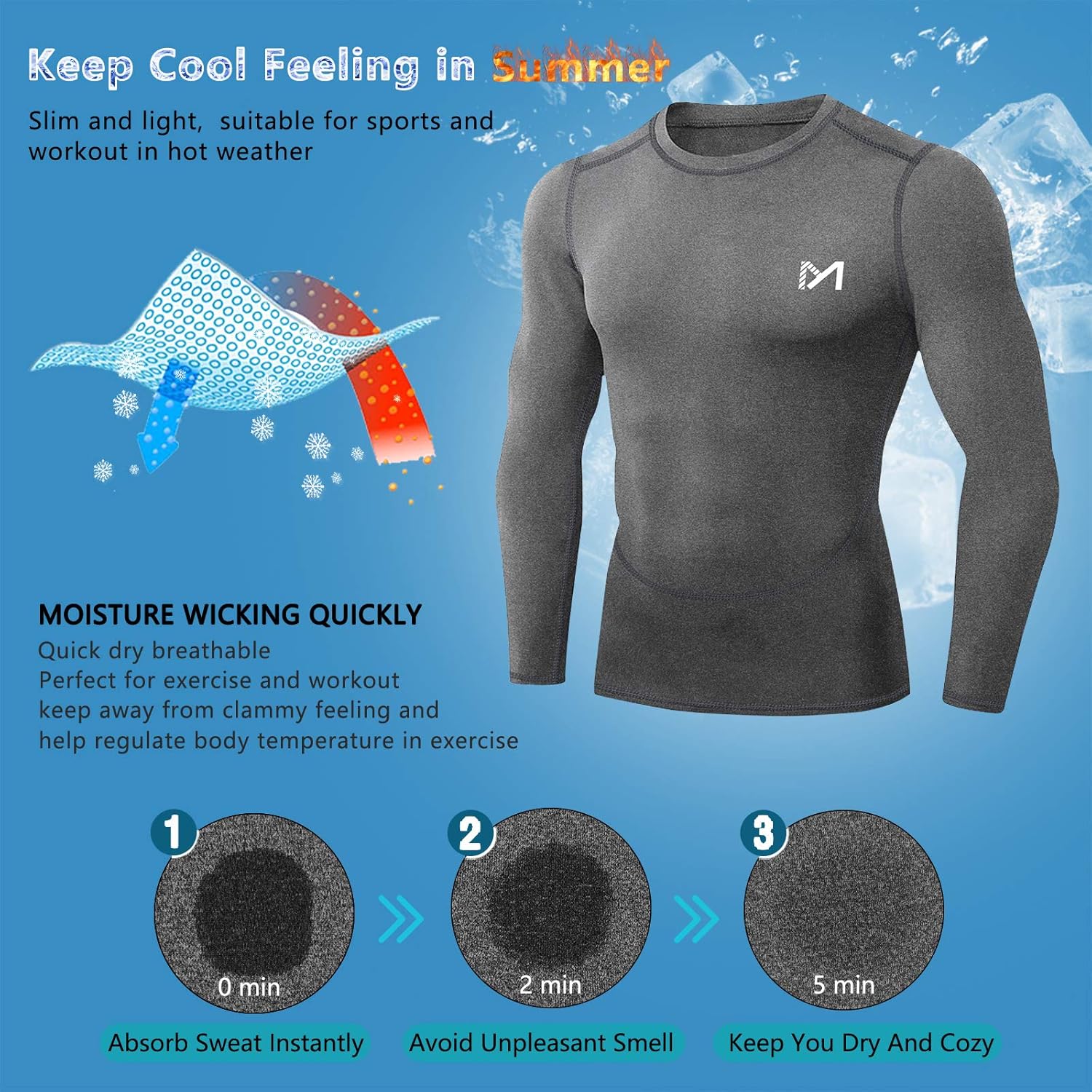 MEETYOO Kompressionsshirt Herren, Langarm-Fitnessshirt, atmungsaktives Sportshirt für Laufen, Joggen, Sport, Fitnessstudio – Bild 5
