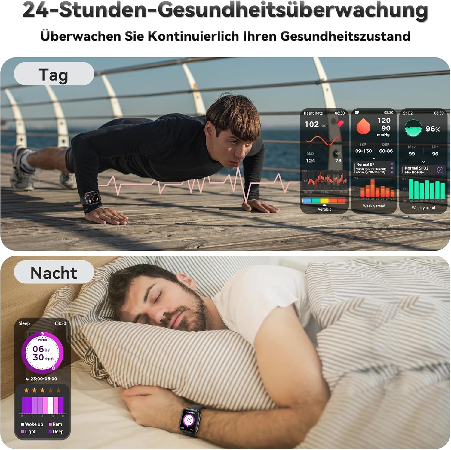 Smartwatch für Damen und Herren, 1,83 Zoll HD-Fitness-Tracker mit Schrittzähler, Blutdruckmessgerät, Herzfrequenzmesser, Telefonfunktion, Schlaf-Tracker, 120+ Sportmodi, IP68 wasserdichte Fitnessuhr – Bild 3