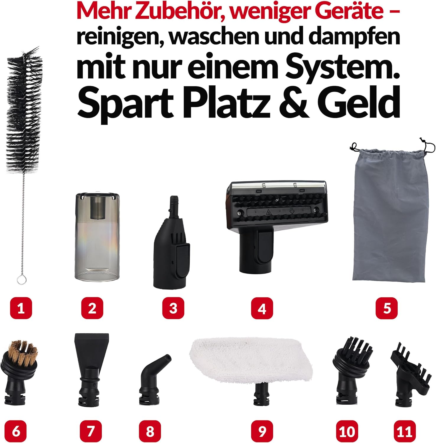 LEHMANN SteamWash 1800 Waschsauger & Dampfreiniger 4in1, Polsterreiniger und Teppichreiniger mit Warmwasser 60°C & Dampf 116°C, 16 kPa Saugkraft, Fleckenreiniger für Sofa, Auto & Haushalt – Bild 9