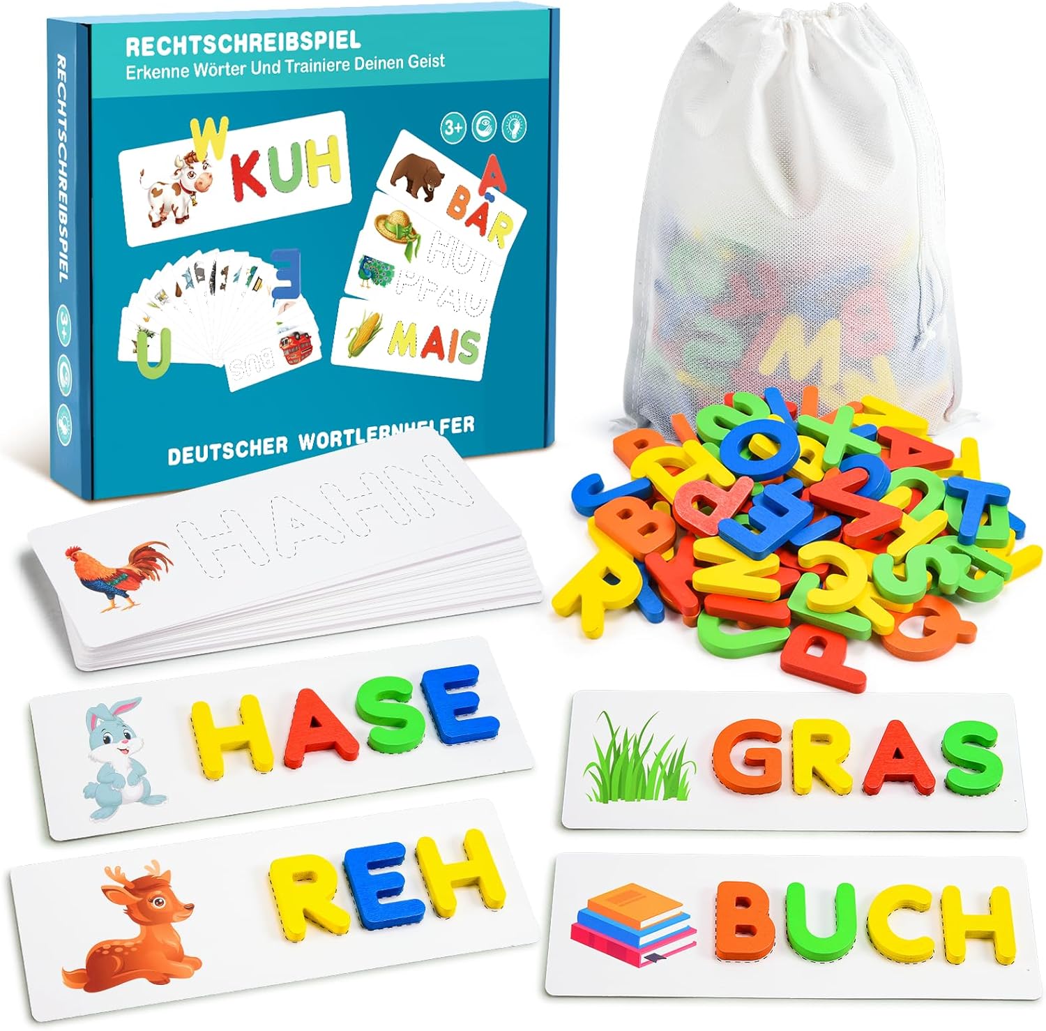 Qukir Buchstaben lernen Lernspiele, Montessori-Spielzeug ab 3 Jahren, Vorschulspiele ab 2 3 4 5 6 7 Jahren, Jungen und Mädchen, Geschenk, Junge, 3 4 5 6 Jahre, Lernspiele ab 3 4 5 6 Jahren, Kinderspielzeug