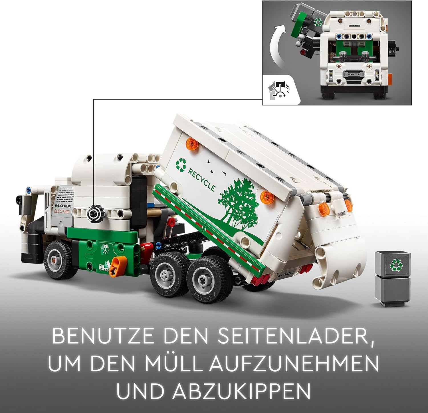 LEGO Technic Mack LR Elektro-Müllwagen, Müllwagenmodell für Recycling-Rollenspiele, baubares LKW-Spielzeug für Kinder, Autogeschenk für Jungen und Mädchen ab 8 Jahren, die Fahrzeuge lieben 42167 – Bild 3