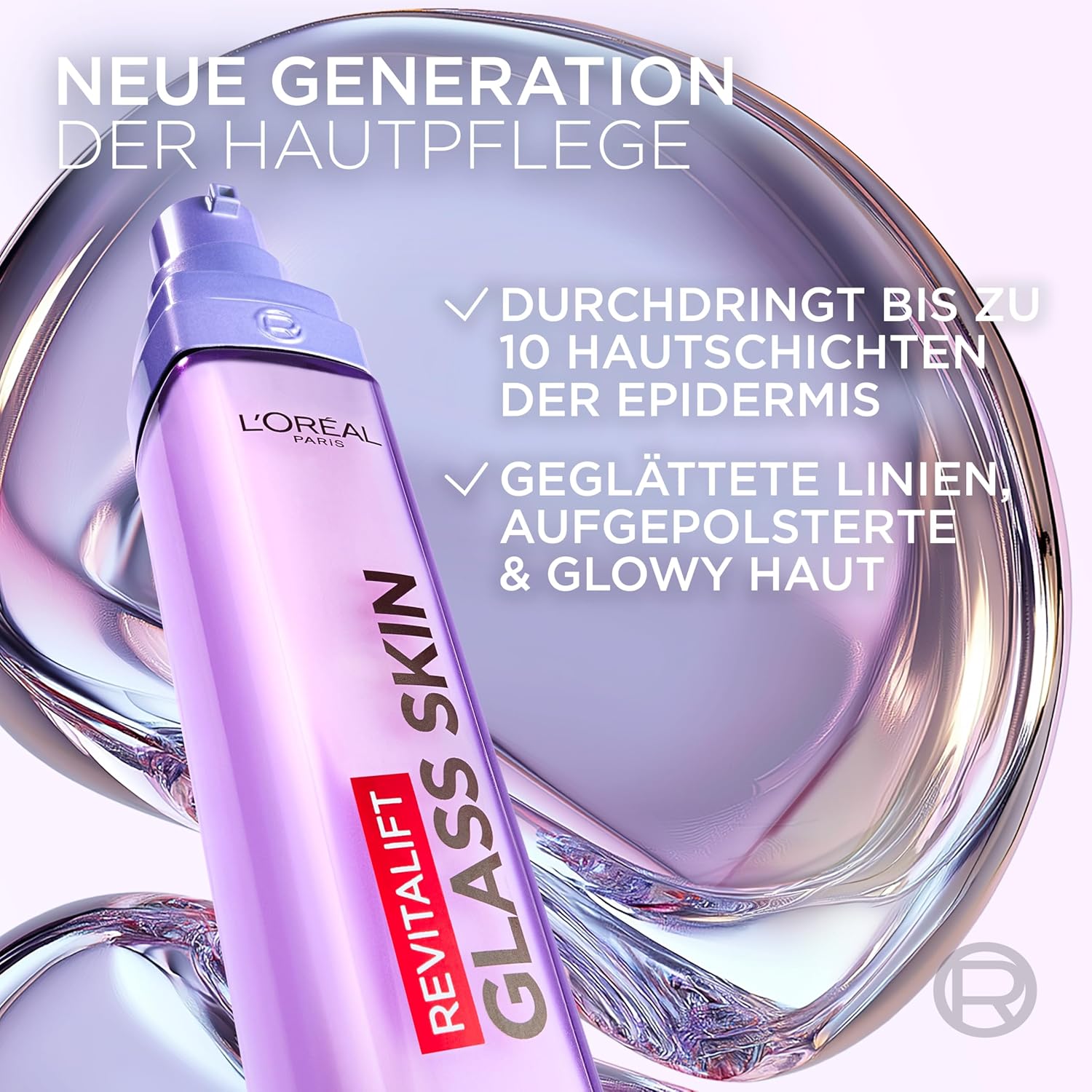 L'Oréal Paris Glass Skin Feuchtigkeitsfluid, für pralle und strahlende Haut, mit Hyaluronsäure + 5 % (Vitamin B3 + Pro B5 + C), glättendes Anti-Aging-Gesichtsfluid, Revitalift Filler, 50 ml – Bild 3
