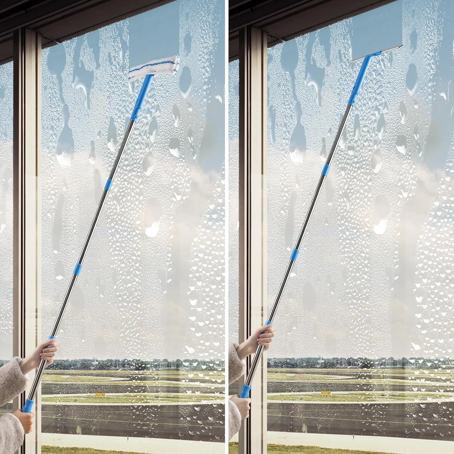 Mitclear Fensterreiniger mit Teleskopstiel (146 cm), professioneller Fensterwischer mit Silikon-Rakel & Mikrofaser-Schrubber, Fensterreinigungsset für Badezimmer, Dusche, Glas, Spiegel, Auto – Bild 5