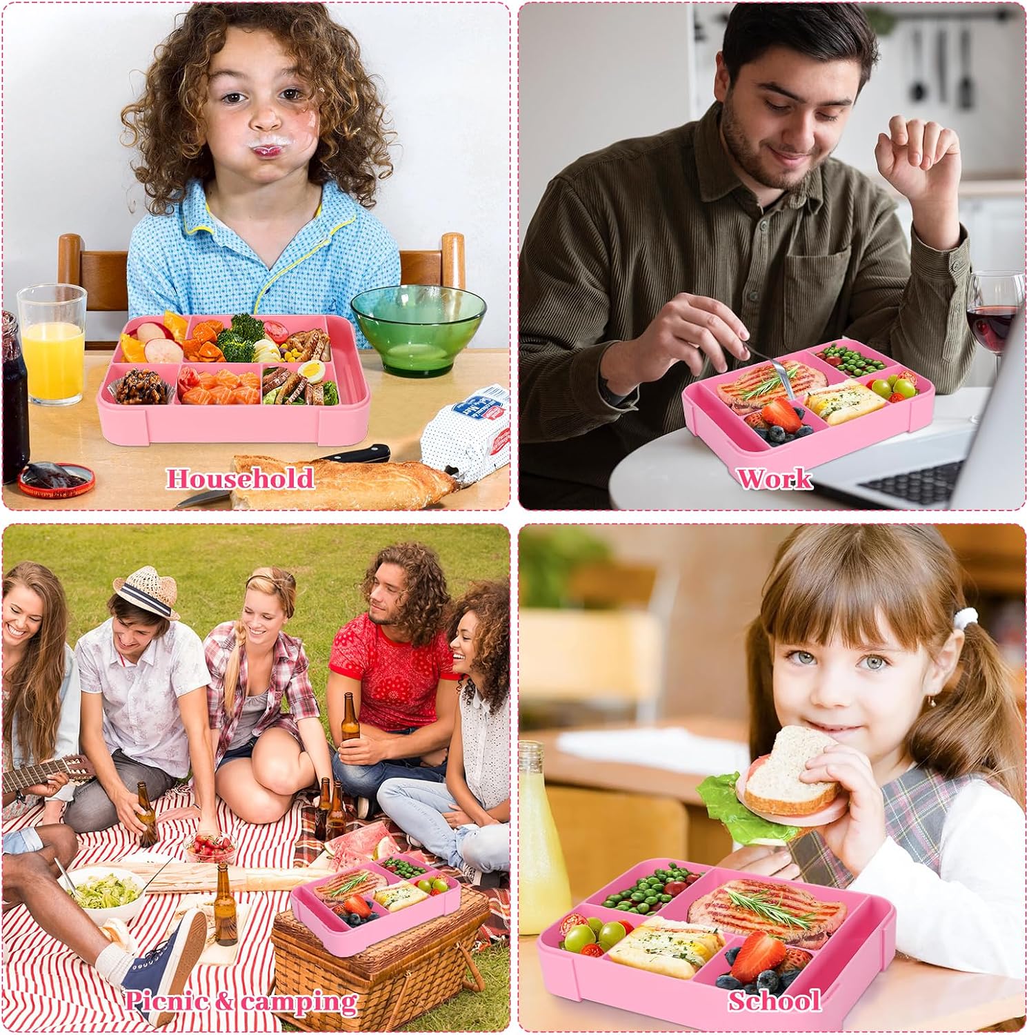 Sprifityy Kinder-Brotdose mit Fächern, 1330 ml, auslaufsichere Lunchbox, geeignet für Schule, Picknick, Reise-Brotdose, geeignet für Erwachsene, Mädchen & Jungen, mikrowellen-/spülmaschinenfest (rot) – Bild 7
