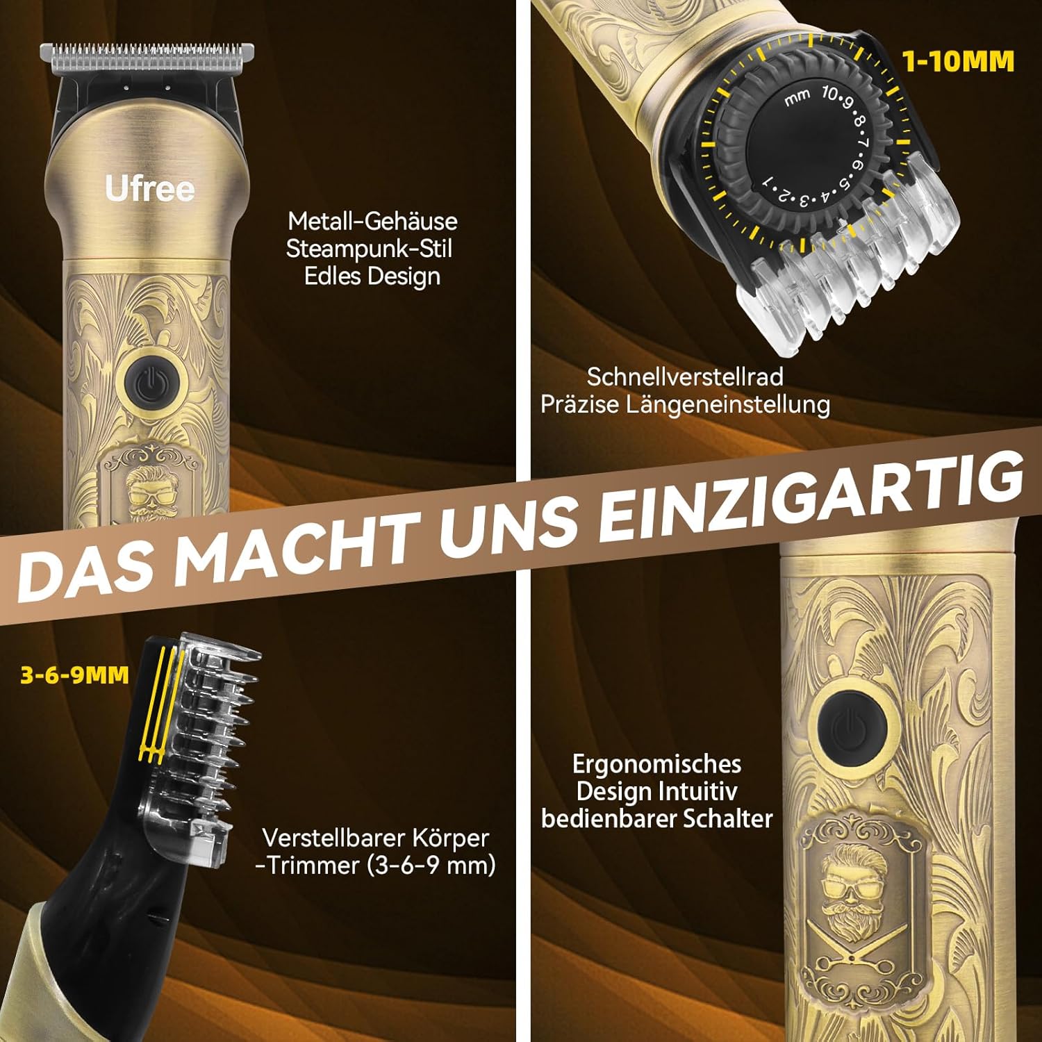 Ufree Herren Profi Bartschneider Haarschneider 7 in 1 Bartschneider Haarschneider Rasierer Herren Elektrischer Langhaarschneider Geburtstagsgeschenk für Männer – Bild 5