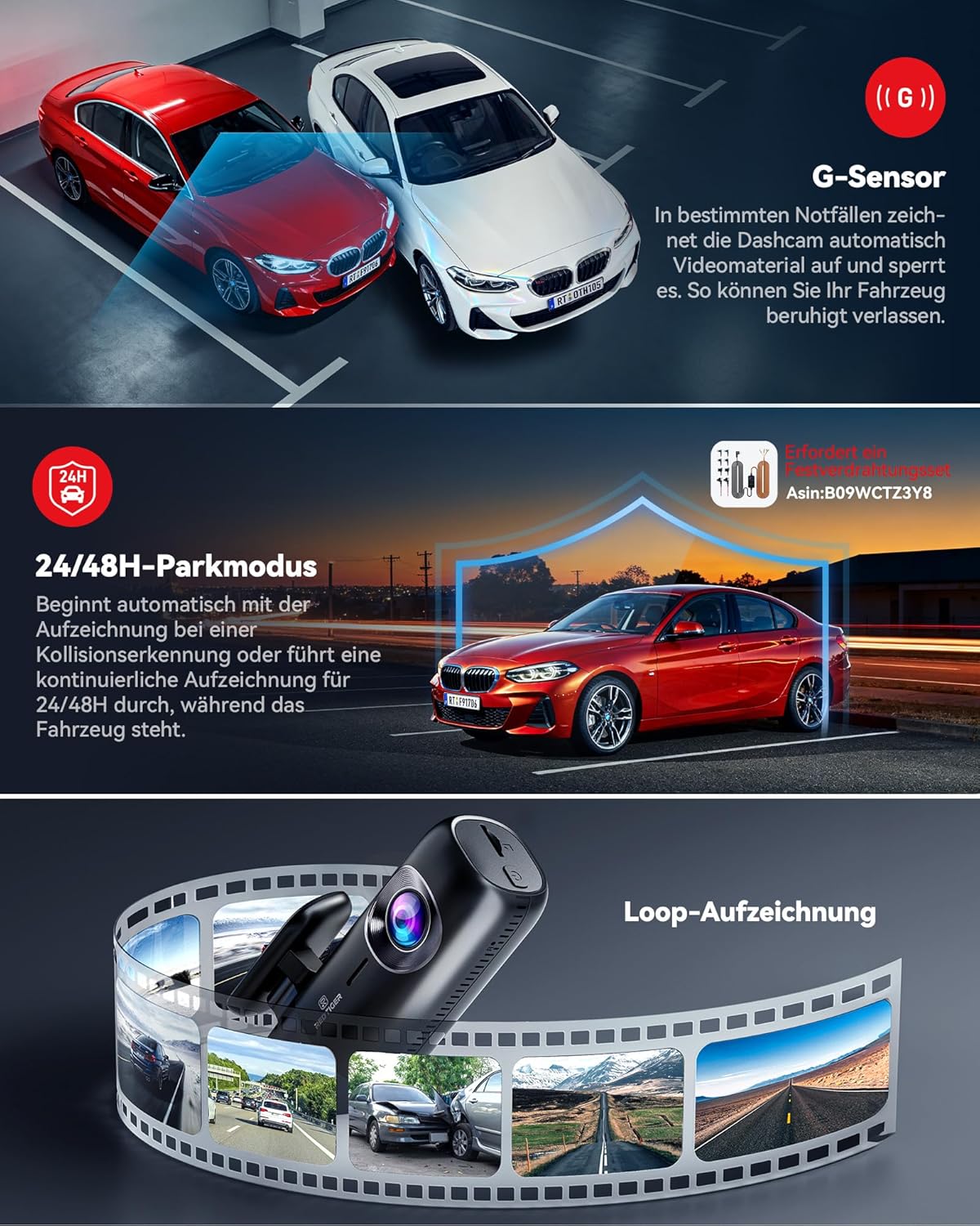 REDTIGER Dashcam Auto vorne hinten 4K/1080P, 5,8 GHz WiFi GPS Autokamera Loop-Aufnahme, Nachtsicht, Parkmodus, intelligente App-Steuerung, Unterstützung bis zu 256 GB (F9) – Bild 5
