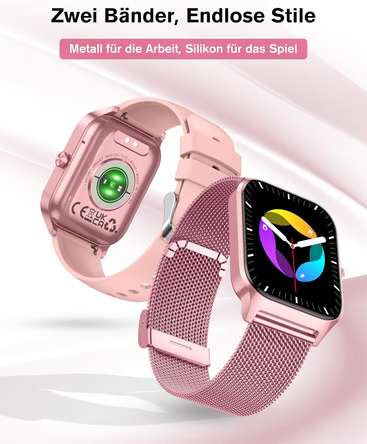 KALINCO Smartwatch Herren Damen Blutdruckuhr mit Bluetooth-Telefonie, AI Fitness Tracker mit Herzfrequenz SpO2 Stress, 100+ Sportmodi, Fitnessuhr, Weltuhr, Schlafanalyse, Geschenkideen für iOS Android – Bild 2