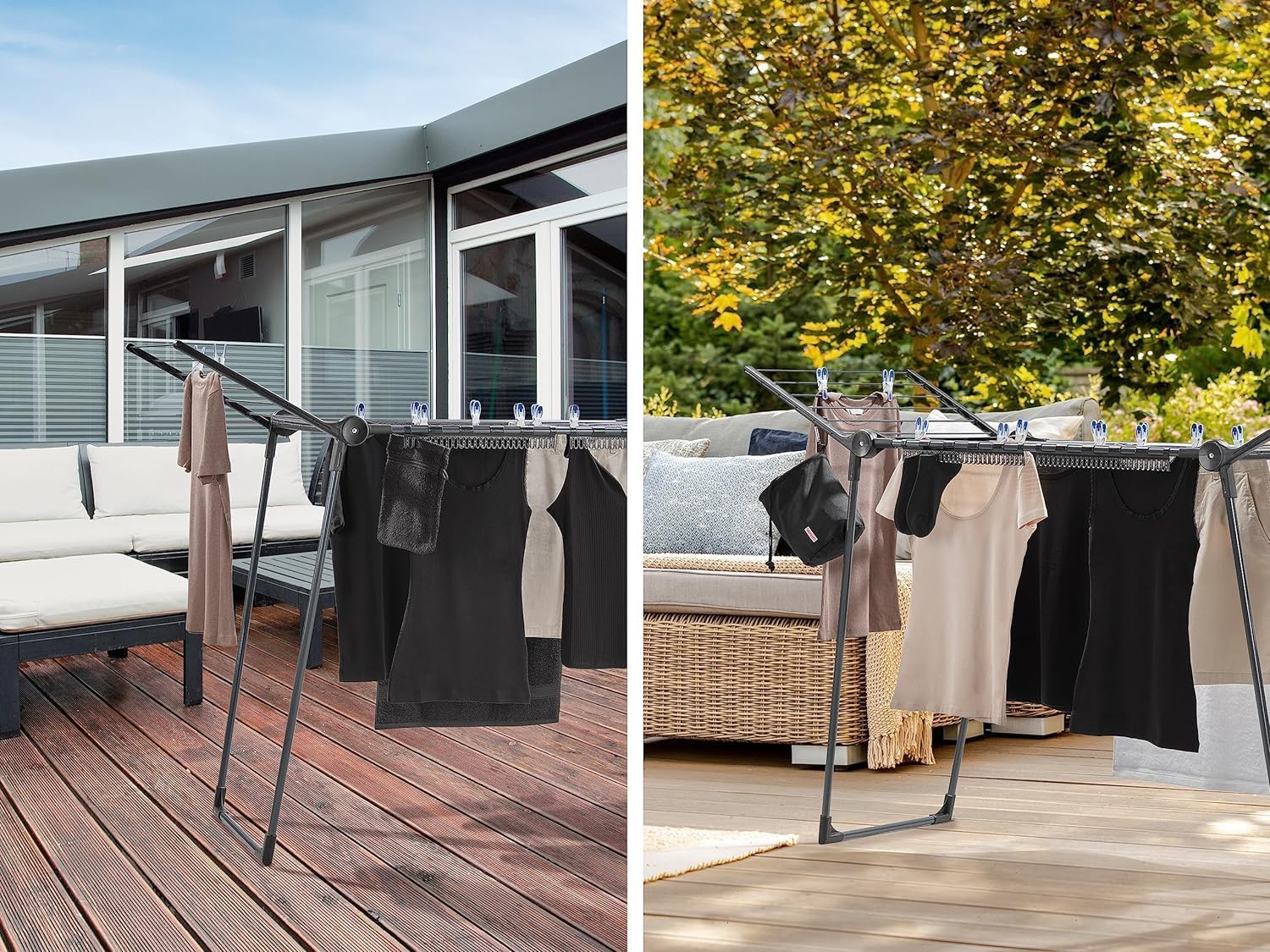 Leifheit Pegasus 150 Solid Black Edition, stabiler Wäscheständer mit Flügeln, auch für lange Kleidungsstücke geeignet, besonders schmal, passt durch enge Türen – Bild 4