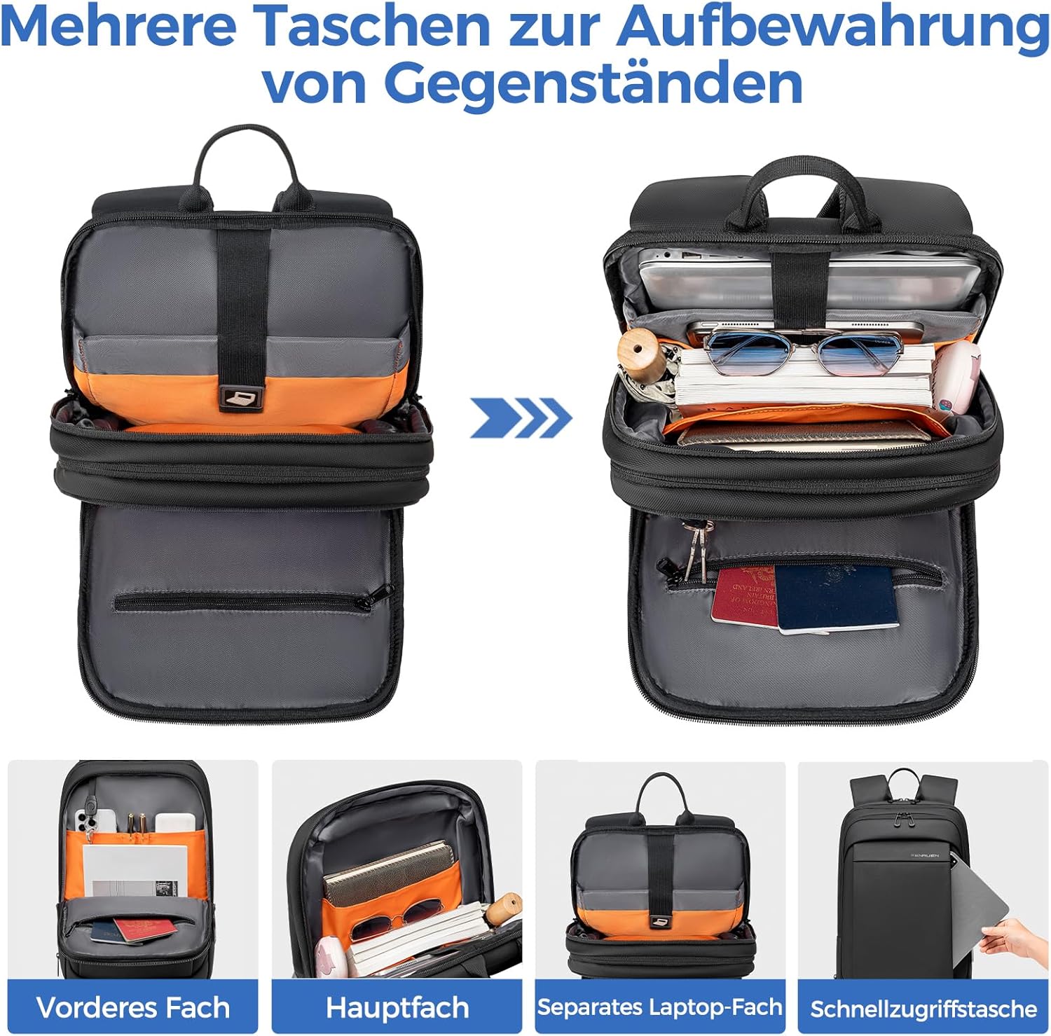 Fenree.geer Herren Laptop Business Rucksack – Leichter 15,6 Zoll Slim Laptop Rucksack mit USB – Ladeanschluss Wasserdicht & Erweiterbar (12-22L) Rucksack Schwarz Tragbarer Arbeitsrucksack Herren – Bild 2