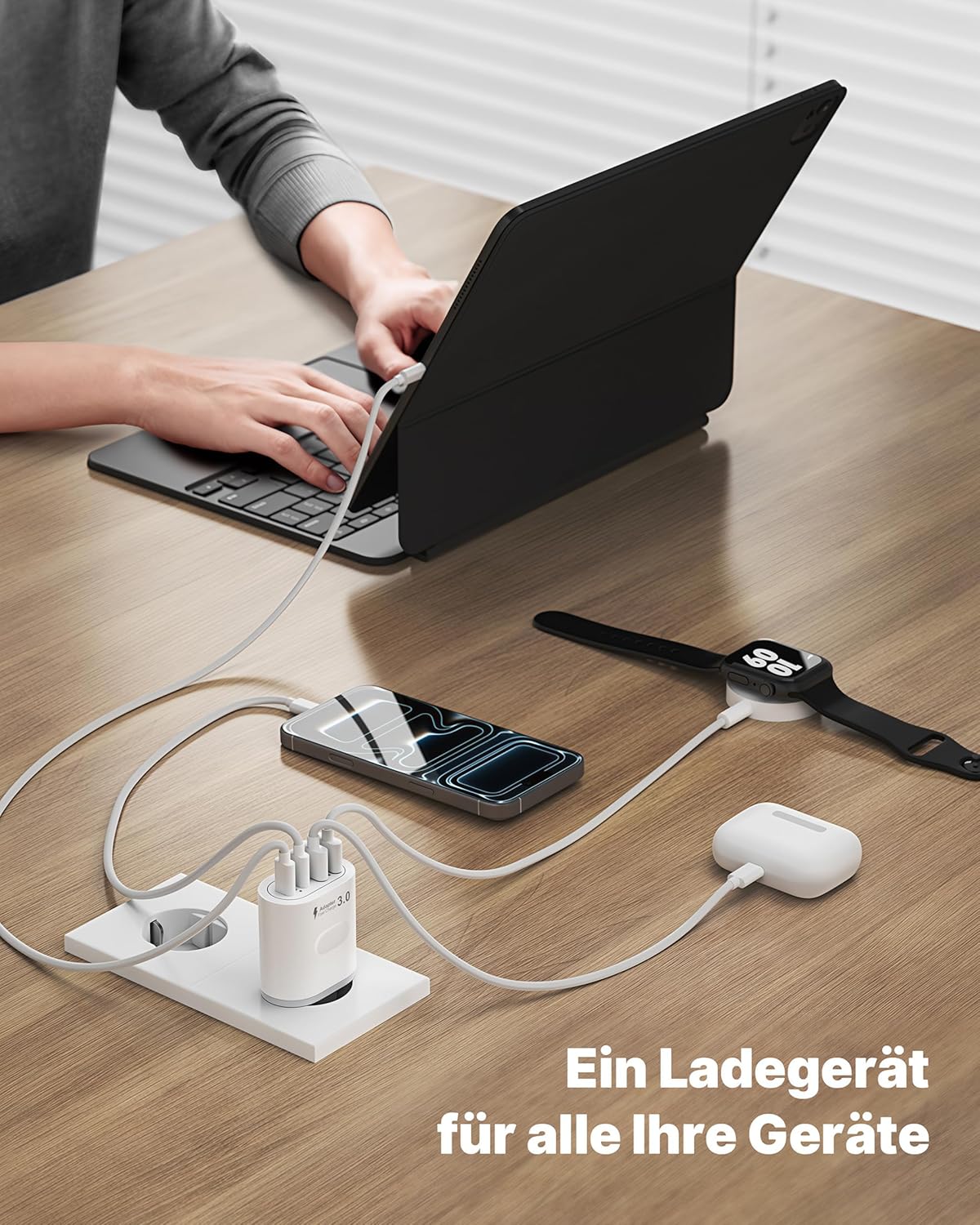 USB C Ladegerät, 4 Ports Mehrfachstecker 60W USB C Power Adapter USB Stecker PD 3.0 Schnellladegerät Netzteil USB Schnellladestecker für iPhone 16 15 14 13 12 11 Pro Max, iPad, Samsung, Mobiltelefone – Bild 2