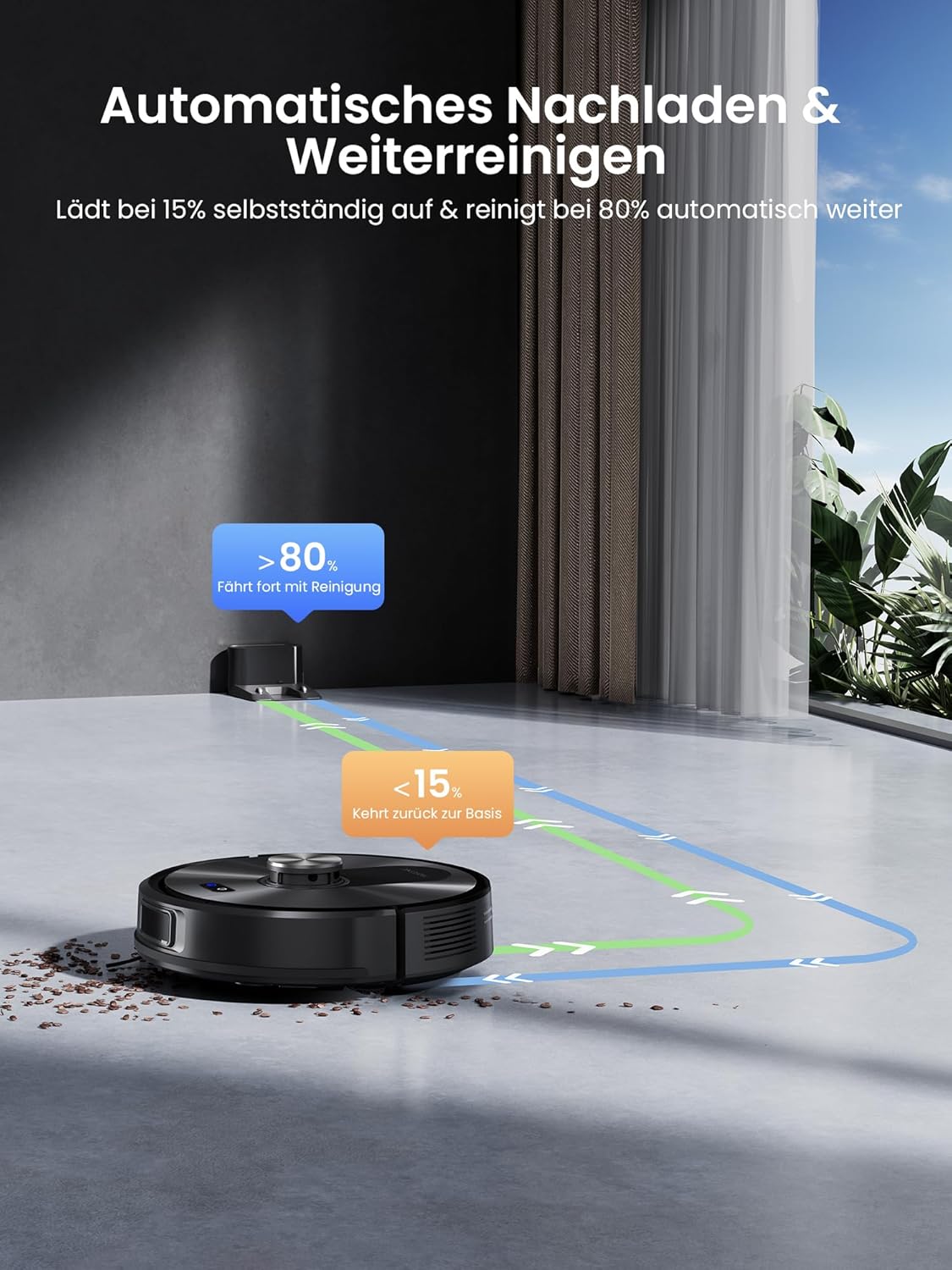 Proscenic Q10 Saugroboter mit Wischfunktion, 8000Pa 200min Staubsaugerroboter, intelligente Lasernavigation mit 5 Karten, smarte Steuerung per App, Alexa & Siri Apple Watch, Hartböden – Bild 10