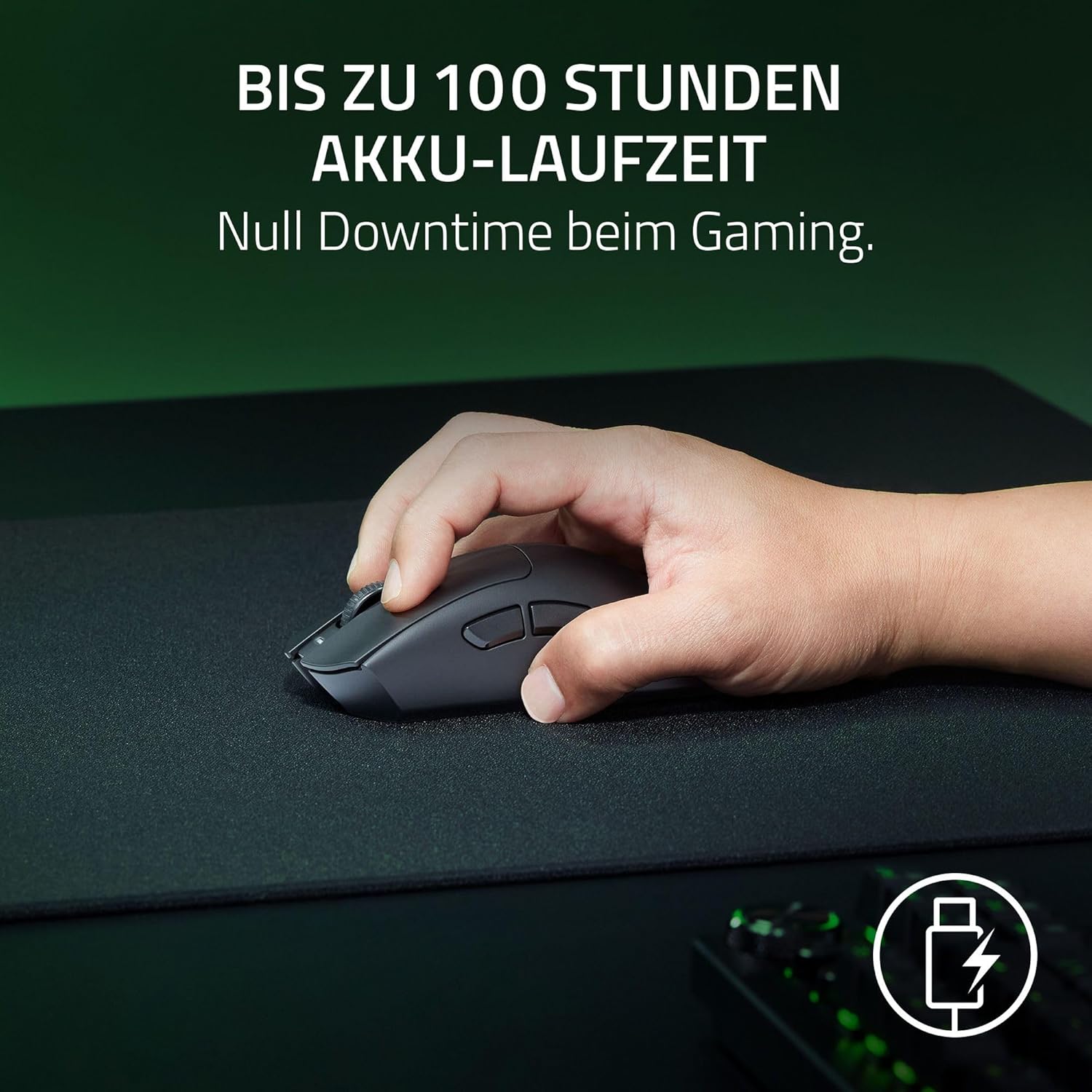 Razer DeathAdder V3 HyperSpeed – Ultraleichte, kabellose, ergonomische E-Sport-Gaming-Maus mit 26K DPI (55 g leicht, Soft-Touch-Beschichtung, 100 Stunden Laufzeit, HyperSpeed mit 8 K Hz), Schwarz – Bild 4