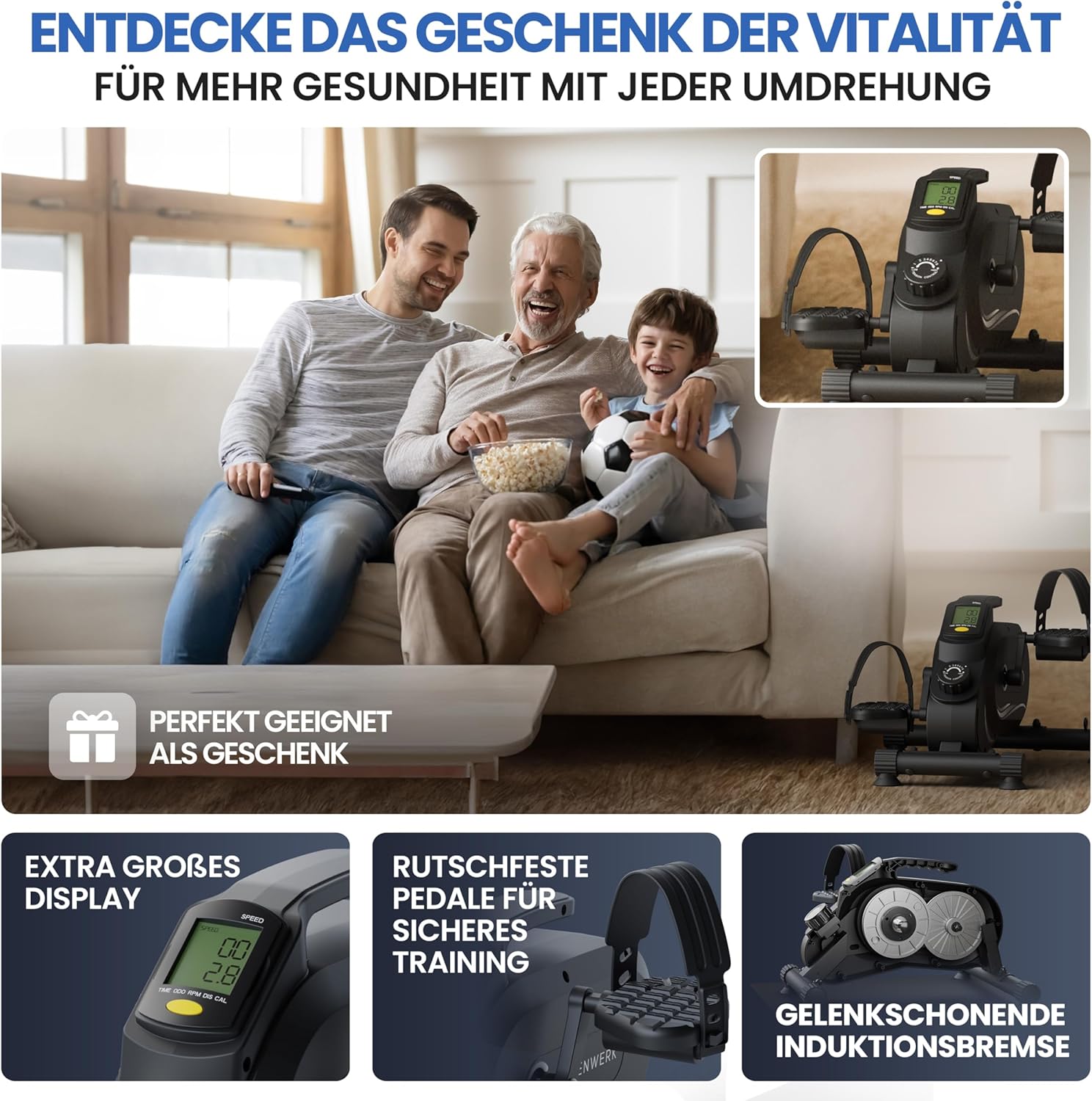 HELDENWERK Pedaltrainer Pro Set - TÜV/GS geprüft | Vergleichssieger | Extra leise & gelenkschonend inklusive Befestigungsgurt – Arm- und Beintrainer für zu Hause – Trettrainer für Senioren, Heimtrainer – Bild 3