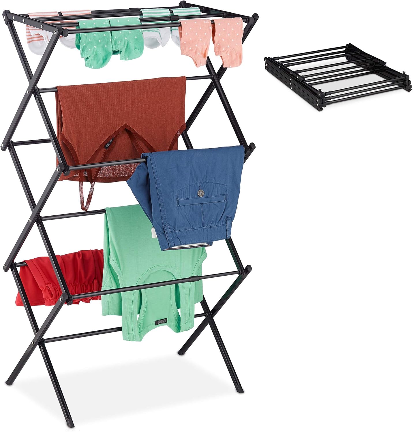 Relaxdays klappbarer ausziehbarer Wäscheständer, 11 Stangen, 6 Etagen, platzsparender Turm-Wäscheständer, Metall