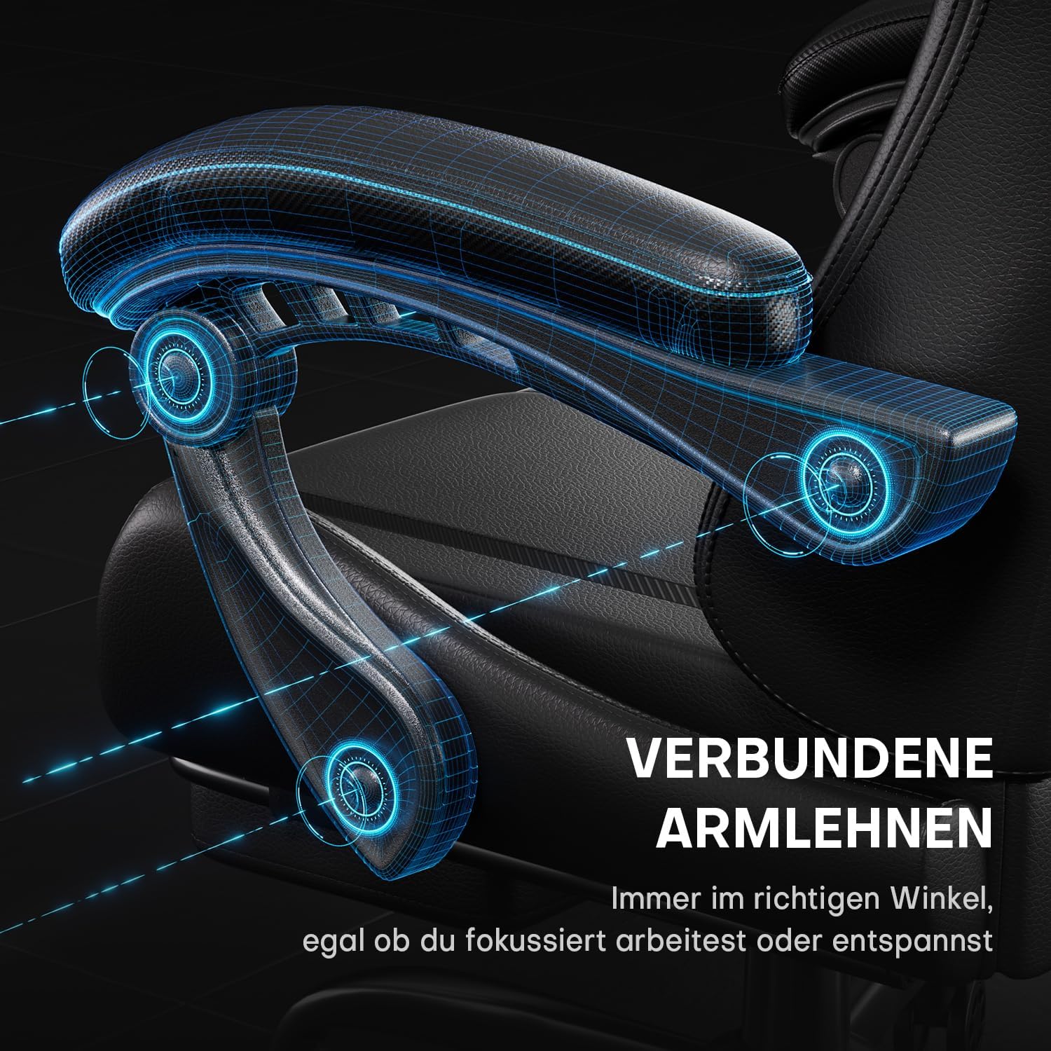 HLONONE Gaming-Stuhl mit Massagefunktion, ergonomischer Gamer-Stuhl, Racing-Gaming-Stuhl mit Fußstütze, Kopfstütze und Massage-Lendenkissen, gepolsterter PC-Stuhl, 150 kg Tragkraft, Schwarz – Bild 6