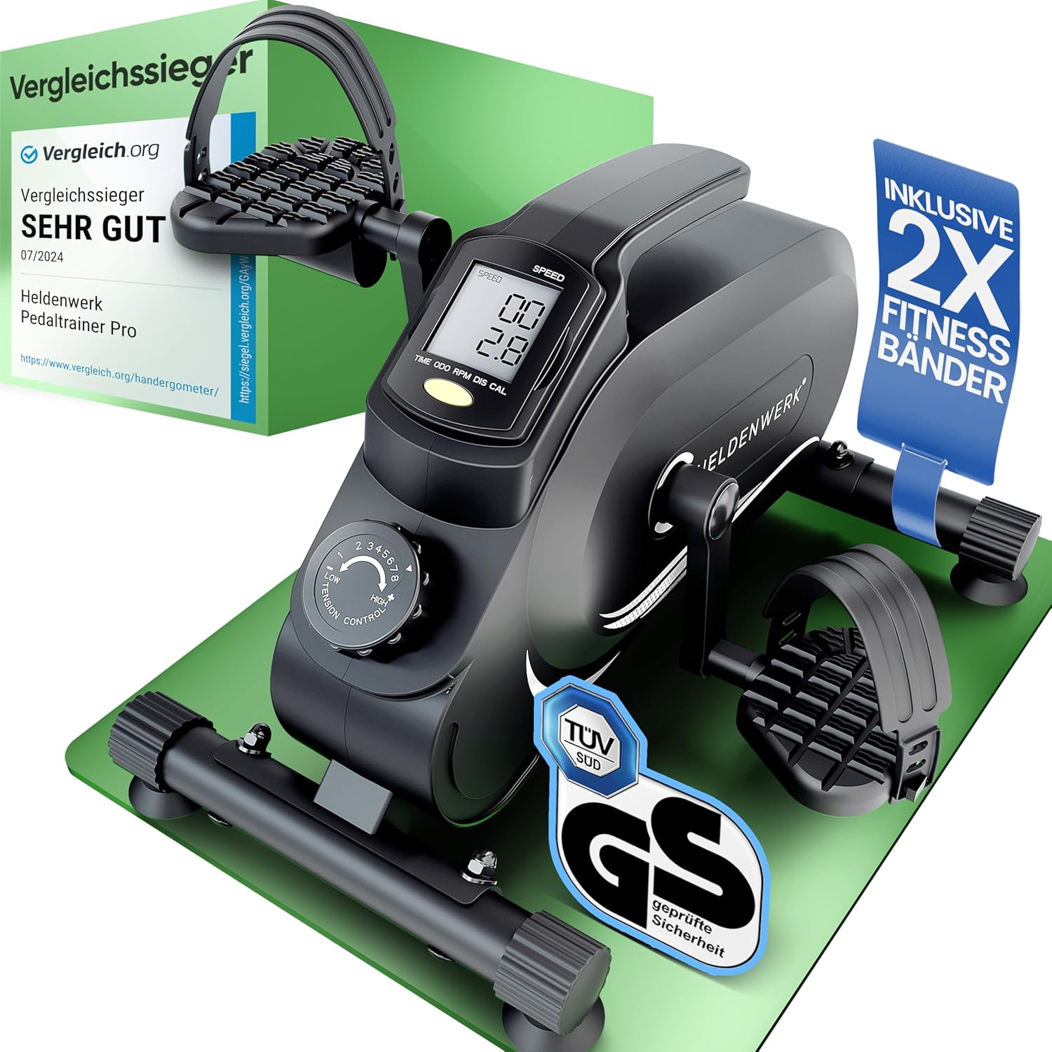 HELDENWERK Pedaltrainer Pro Set - TÜV/GS geprüft | Vergleichssieger | Extra leise & gelenkschonend inklusive Befestigungsgurt – Arm- und Beintrainer für zu Hause – Trettrainer für Senioren, Heimtrainer