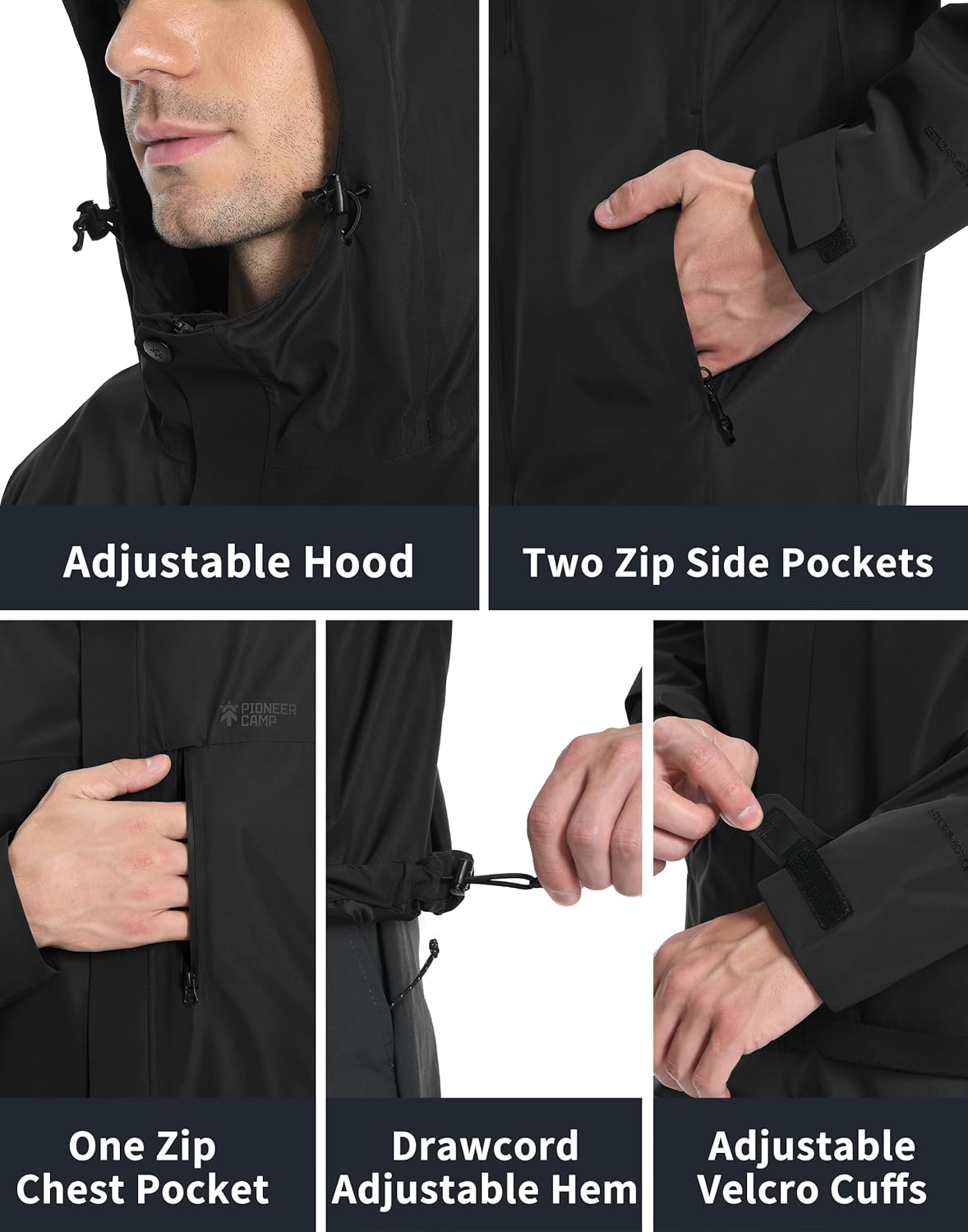 Pioneer Camp Herren Regenjacke, wasserdichte, atmungsaktive Outdoor-Jacke mit Kapuze, 4 Taschen – Bild 7