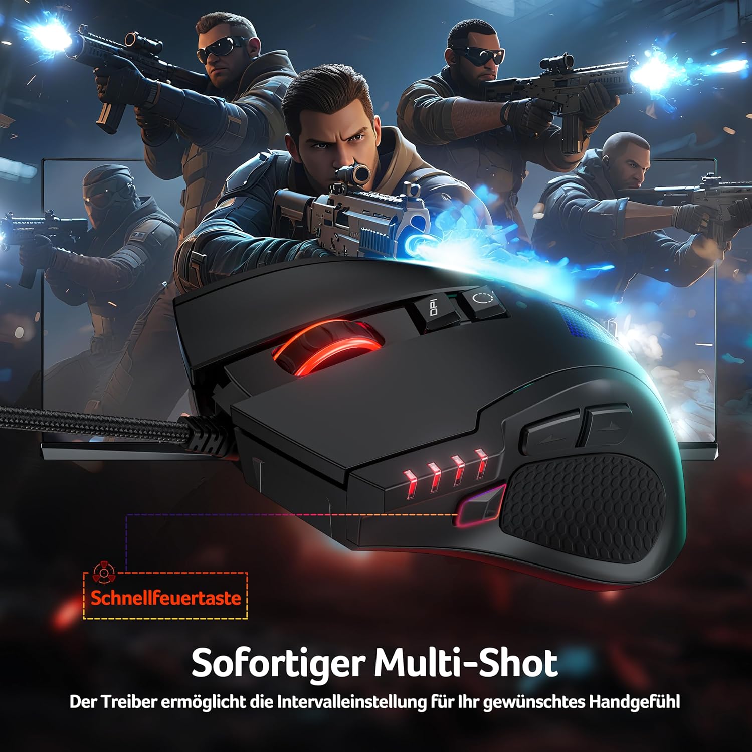Acer Gaming-Maus mit Kabel 12800 DPI, kabelgebundene Computer-Gaming-Maus mit Treiber, 1000 Hz Abfragerate und 8 programmierbaren Tasten, Schnellfeuertaste und RGB-Lichtern, PC-Gaming-Maus, ideal für PC/Laptop – Bild 5
