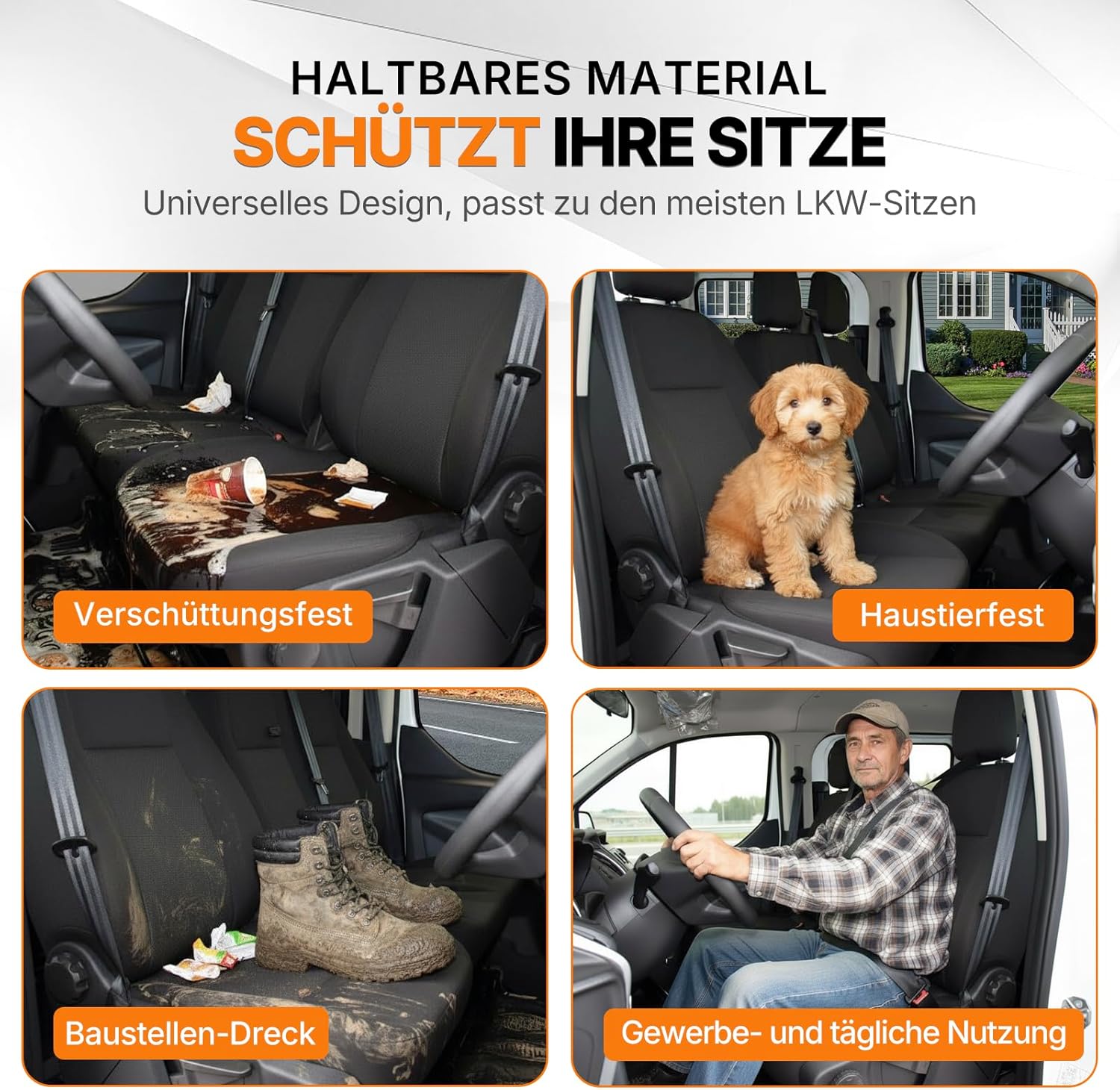 TOYOUN Universal Autositzbezüge für Transporter LKW Vordere Autositzbezüge Kunstleder Sitzbezug Fahrersitz + 2 Beifahrersitzbank Schonbezüge Schwarz – Bild 9