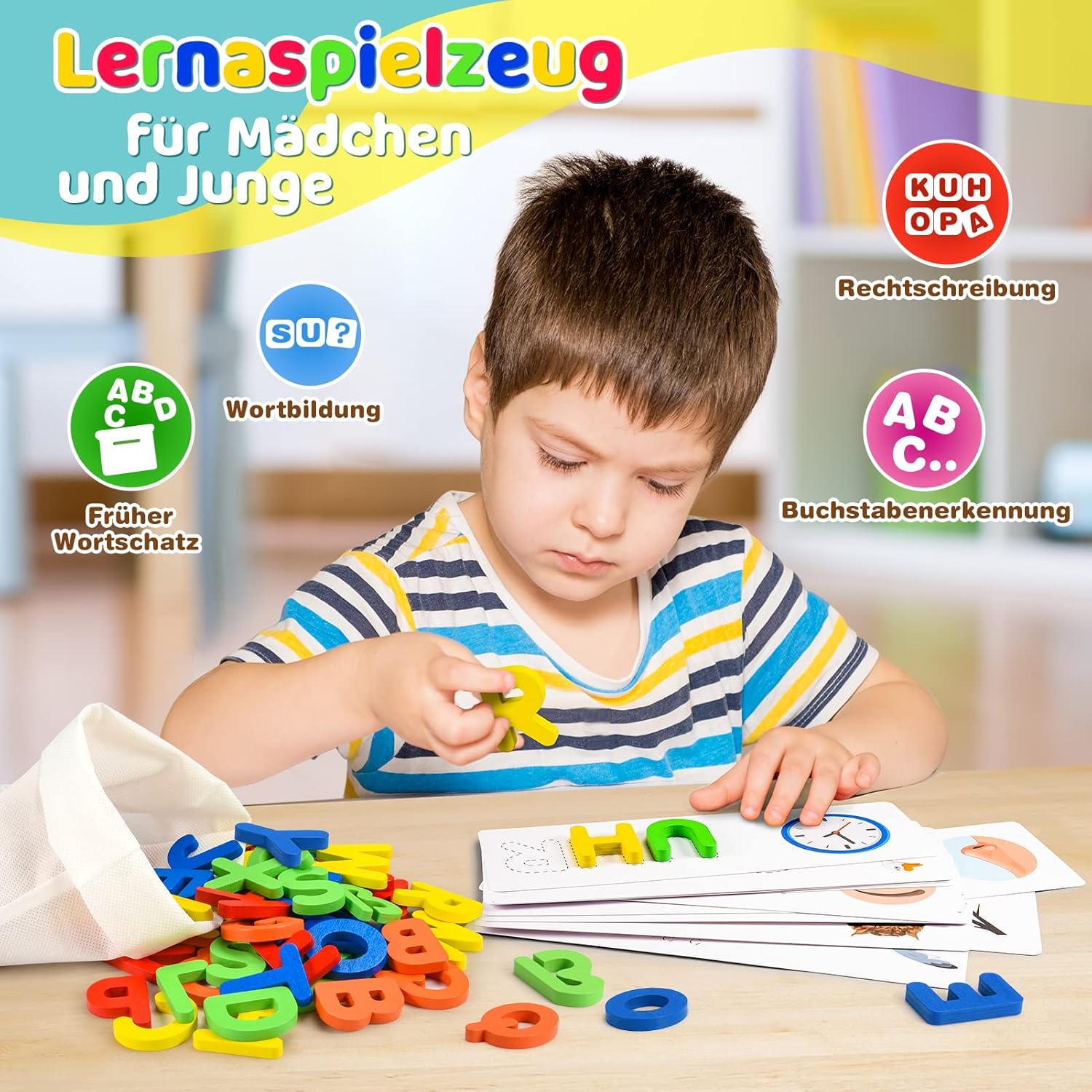Qukir Buchstaben lernen Lernspiele, Montessori-Spielzeug ab 3 Jahren, Vorschulspiele ab 2 3 4 5 6 7 Jahren, Jungen und Mädchen, Geschenk, Junge, 3 4 5 6 Jahre, Lernspiele ab 3 4 5 6 Jahren, Kinderspielzeug – Bild 2