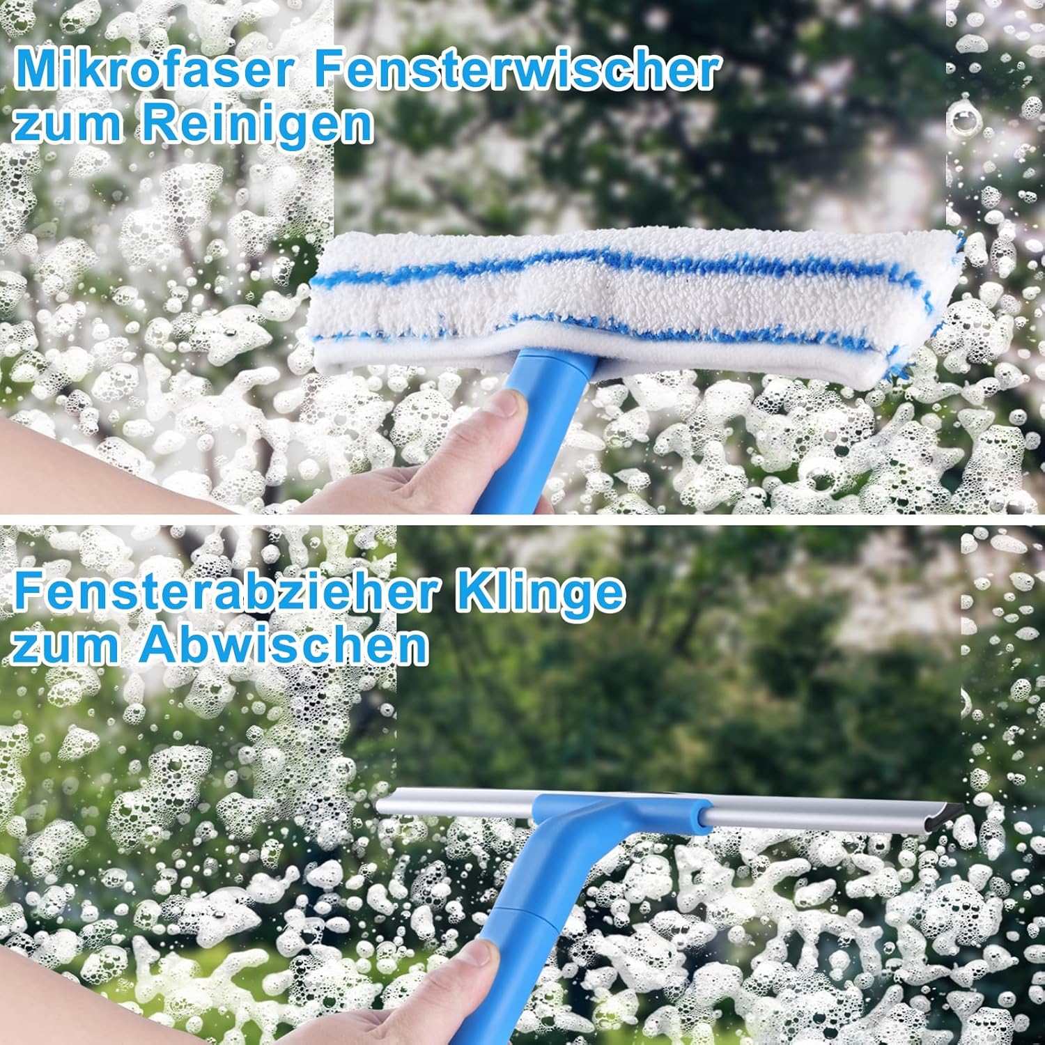 Mitclear Fensterreiniger mit Teleskopstiel (146 cm), professioneller Fensterwischer mit Silikon-Rakel & Mikrofaser-Schrubber, Fensterreinigungsset für Badezimmer, Dusche, Glas, Spiegel, Auto – Bild 3