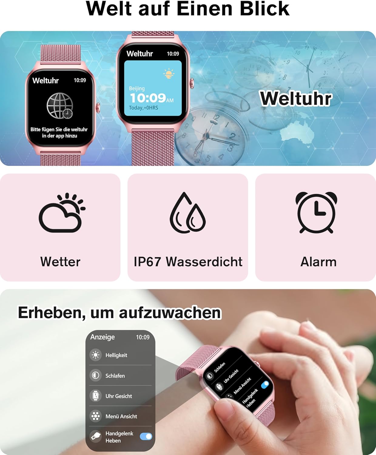 KALINCO Smartwatch Herren Damen Blutdruckuhr mit Bluetooth-Telefonie, AI Fitness Tracker mit Herzfrequenz SpO2 Stress, 100+ Sportmodi, Fitnessuhr, Weltuhr, Schlafanalyse, Geschenkideen für iOS Android – Bild 7