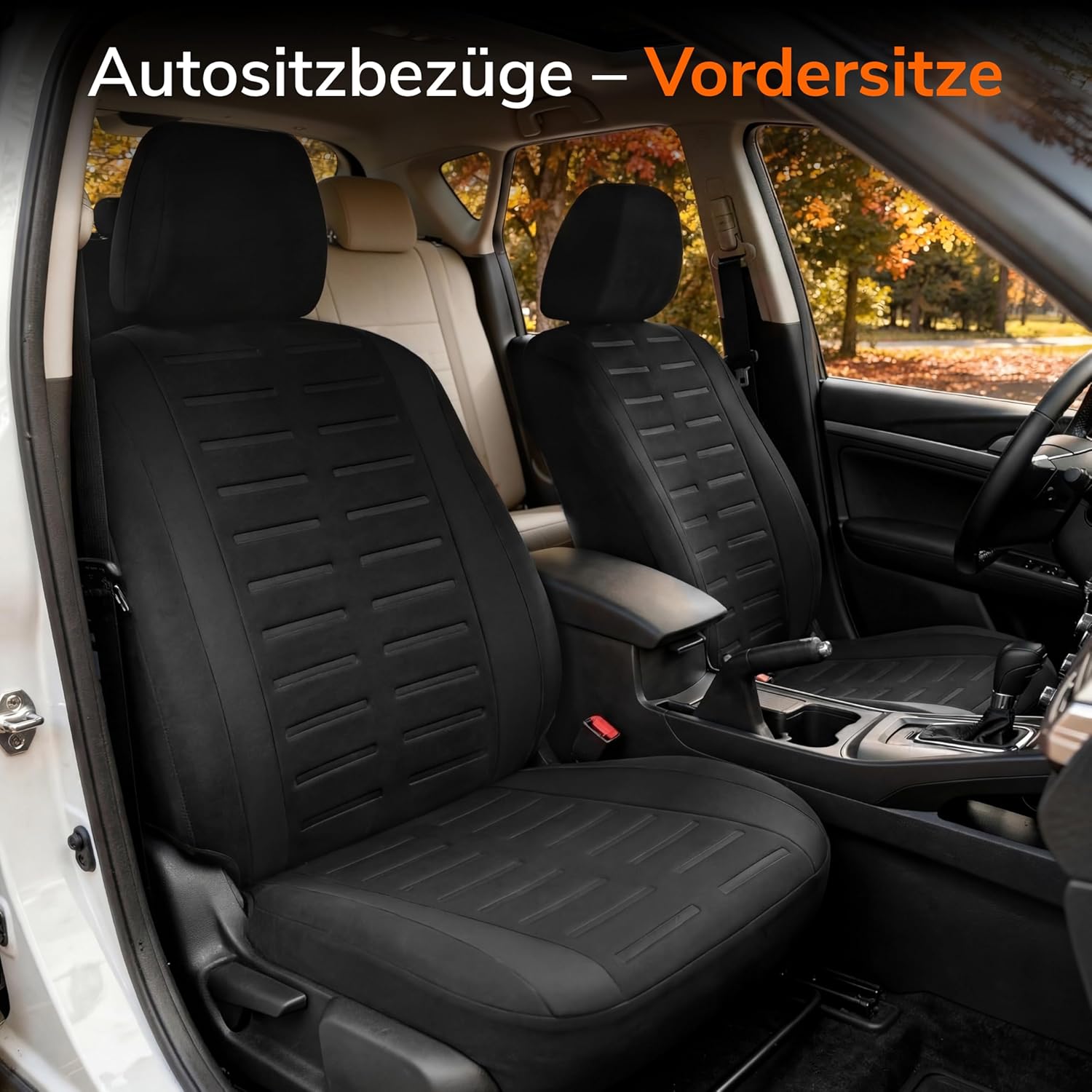 Upgrade4cars Autositzbezüge-Set für die Vordersitze Version 2026 | Autositzbezüge Universal in Schwarz für Fahrersitz & Beifahrer | Autozubehör Innendekoration – Bild 2