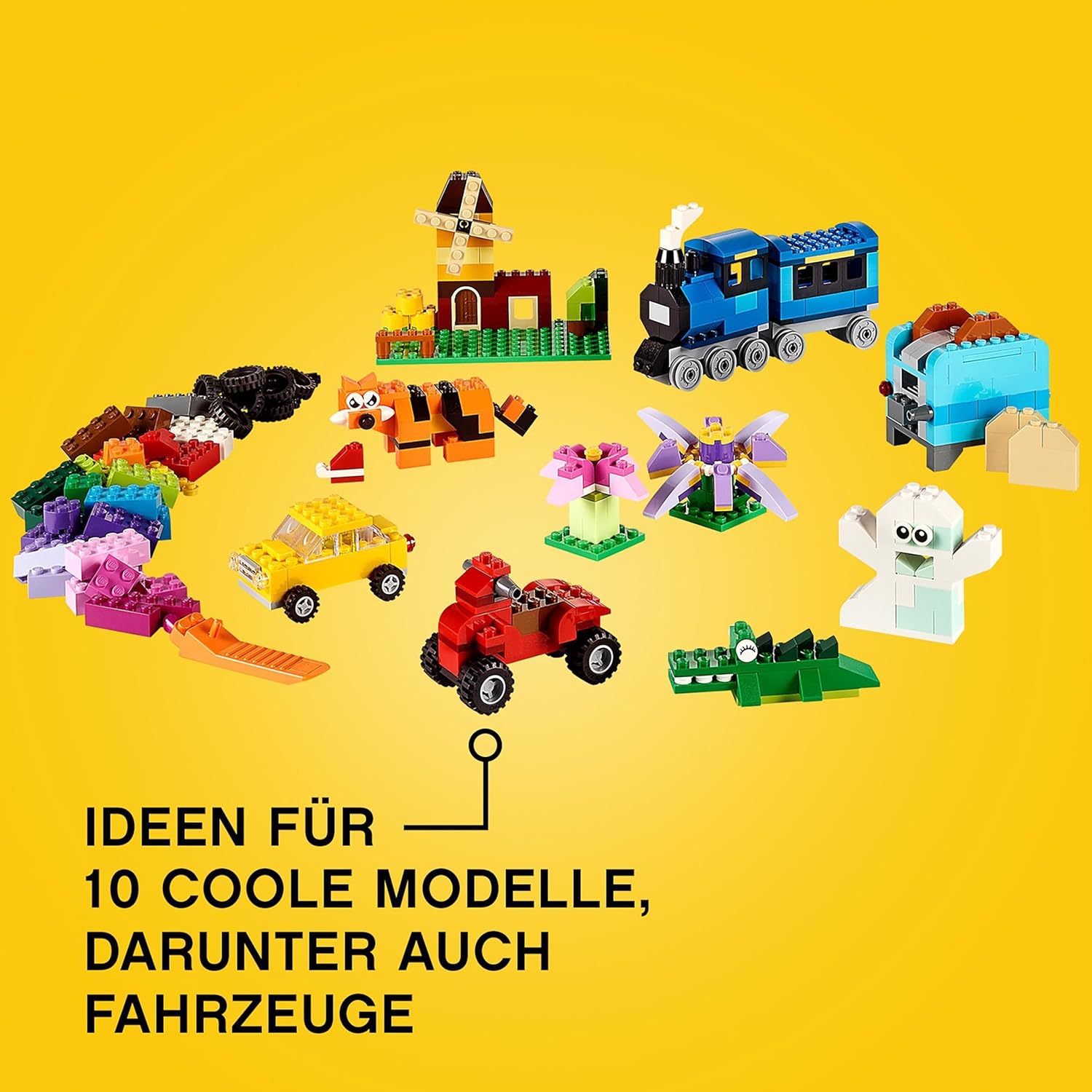 LEGO 10696 Classic Mittelgroße kreative Steinbox, einfache Spielzeugaufbewahrung, buntes Steinbauset, Spielzeug für Kinder, Jungen und Mädchen ab 4 Jahren mit Rädern, Fenstern, Augen und einer grünen Grundplatte – Bild 3