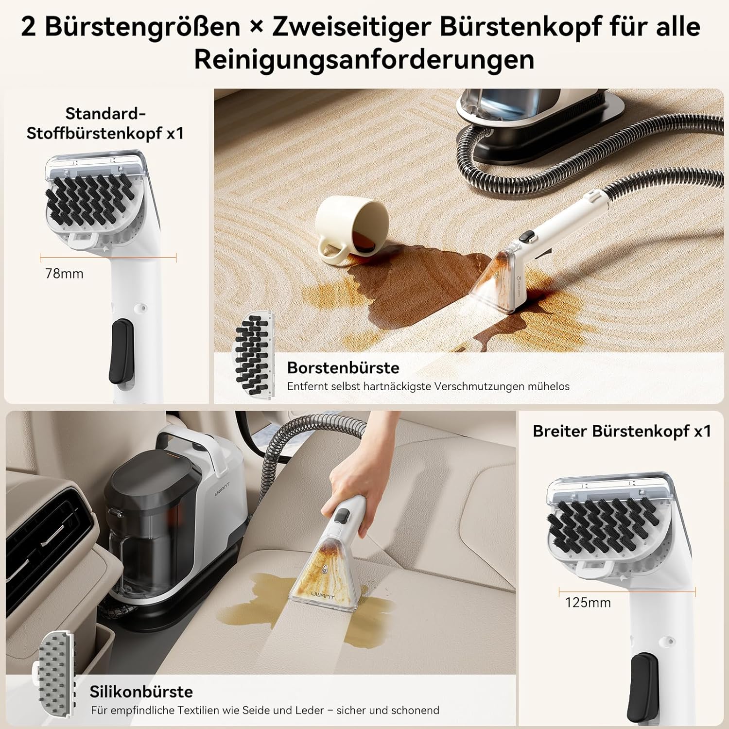 Uwant Y100 Dampf-Polsterreinigungsgerät, 3-in-1-Nasssauger für Sofa, Teppich und Auto mit 18 kPa, 100 °C heißem Dampf, 65 °C heißem Wasser, kaltem Wasser, selbstreinigend, Multi-Bürstenkopf und 500 ml Teppich – Bild 5