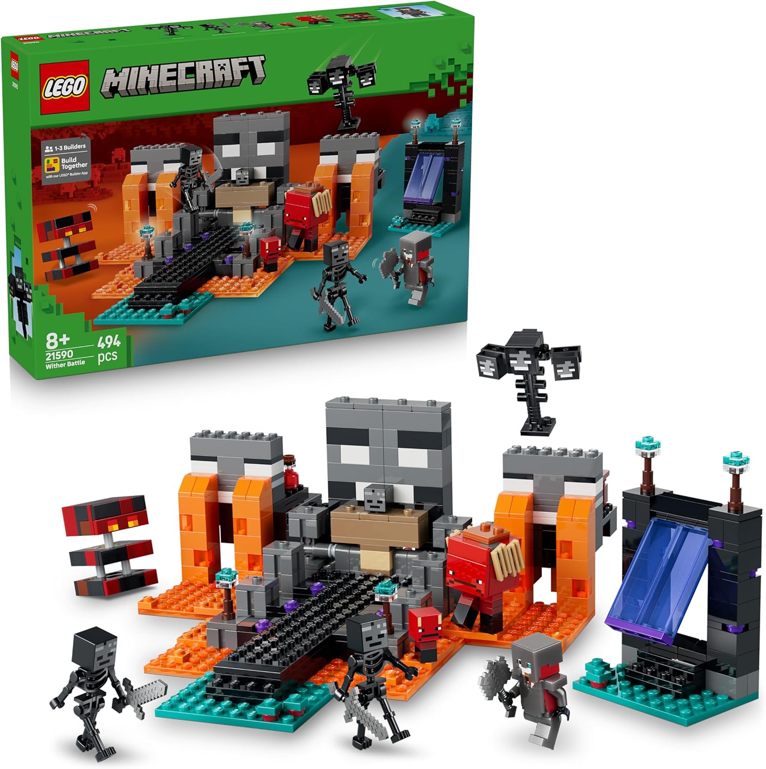 LEGO Minecraft Duell mit dem Wither – Geschenk für junge Gamer – Merchandising für Fans – Minecraft – Bauset mit vielen Kreaturen und Werkbank für Jungen und Mädchen ab 8 Jahren – 21590