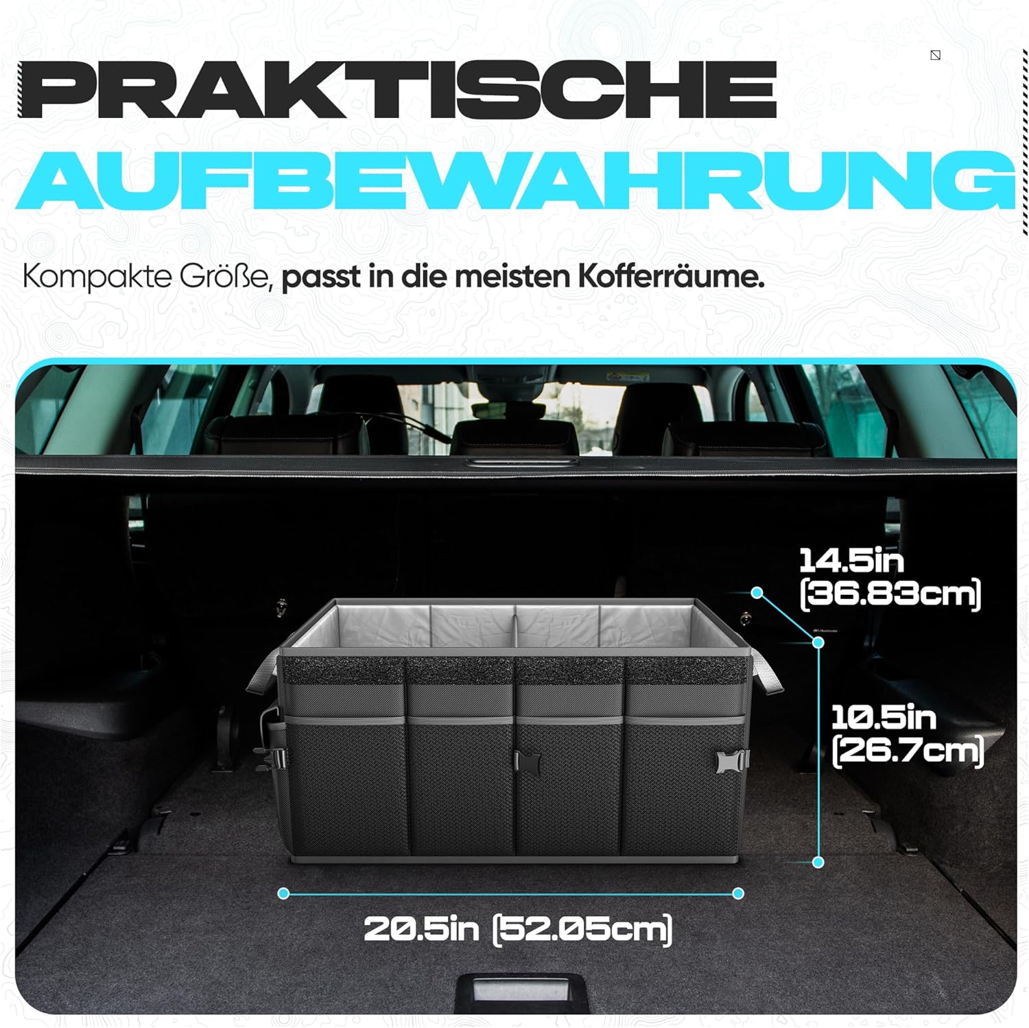 FORTEM Kofferraum-Organizer, Kofferraumtasche, faltbarer Kofferraum-Organizer mit Fächern, rutschfester Basis, verstellbaren Sicherheitsgurten, Klappdeckel (schwarz, Standard) – Bild 4