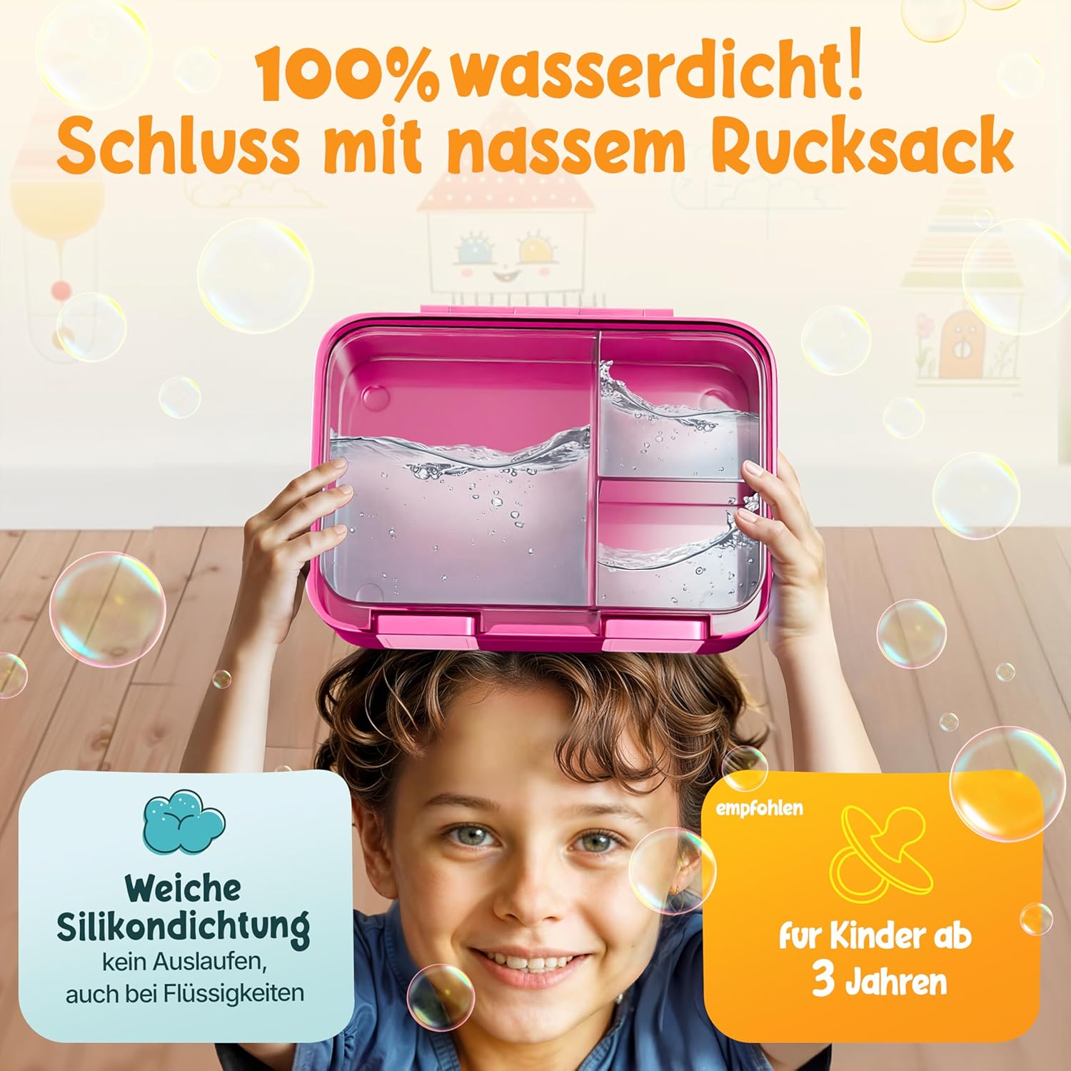Funkelfuchs Lumi-Mini Kinder-Brotdose mit Fächern – 650 ml, Rosa | Lunchbox BPA-frei für Schule und Kindergarten | Superleicht, nur 300 g | Auslaufsicher, spülmaschinenfest | Bento-Box, Snack-Box – Bild 3