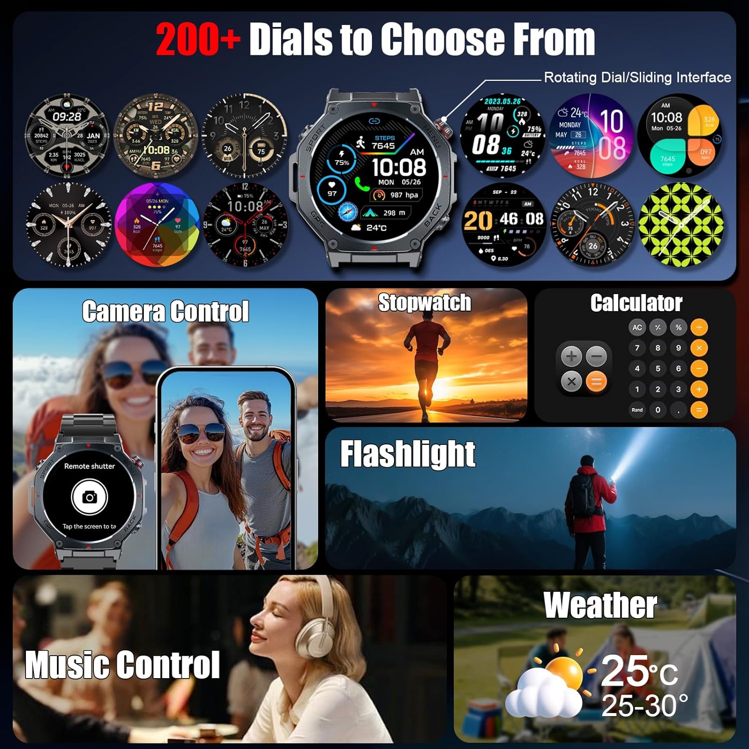 Smartwatch Herren Militär GPS, 1,43 Zoll AMOLED Fitnessuhr mit Bluetooth Anrufen, 160+ Sportmodi Kompass, 5ATM wasserdicht, 24/7 Herzfrequenz, Schlafmonitor, Schrittzähler, Sportuhr Android für iOS – Bild 4