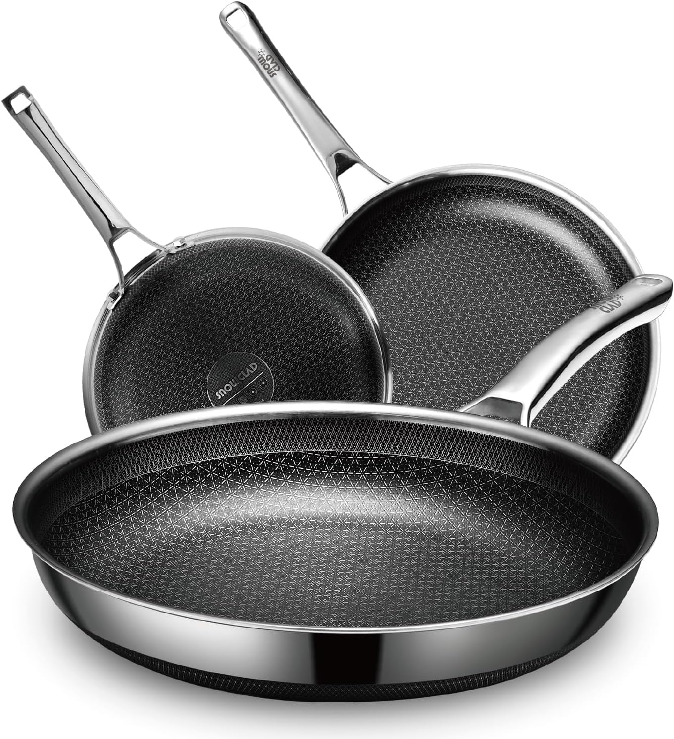 SNOWCLAD Pfannen-Set, 3 Stück, 20/24/28 cm, antihaftbeschichtete Wabenpfanne, Edelstahlpfanne, Induktionspfanne, für alle Herdarten geeignet, ofen- und spülmaschinenfest, Pfoa-frei