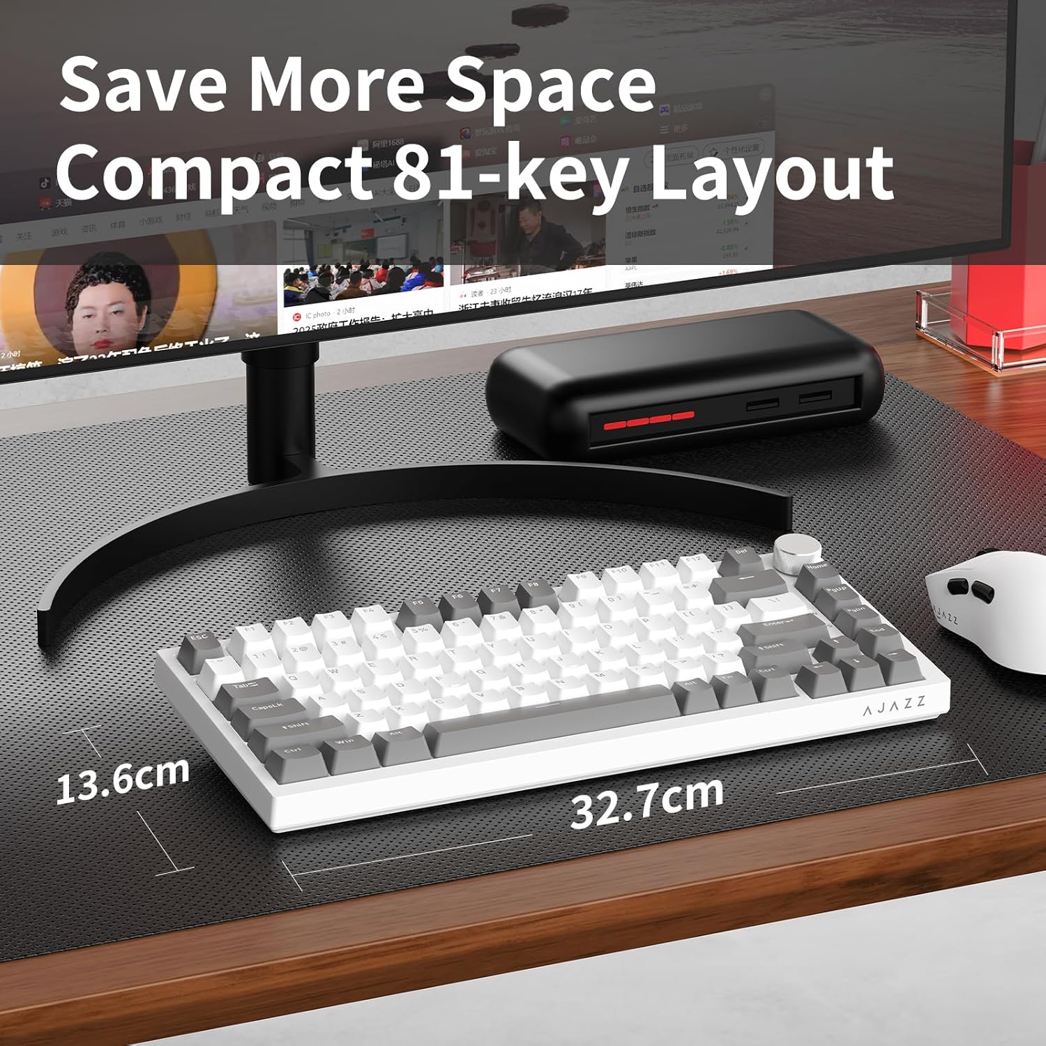 AK820 grau-weiße kabelgebundene mechanische Tastatur, Gaming-Tastatur, Tastertür, weißes Licht, Lautstärkeregelung, 82 Tasten, PBT-Tastenkappen, Poron-Baumwolle, Hot-Swap-fähige Tastatur, Gaming-Tastatur, 75-Prozent-Tastatur – Bild 4