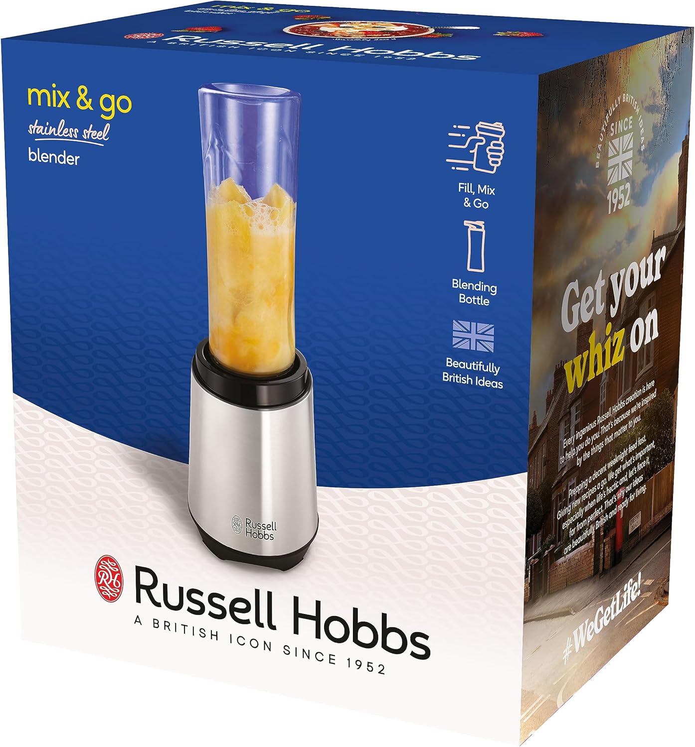 Russell Hobbs Mixer – Standmixer & Smoothie Maker to Go (23.500 U/min Power-Motor) inkl. 1 x Mixbehälter 600 ml (BPA-frei, spülmaschinenfest und bruchsicher inkl. Deckel) Zerkleinerer, Edelstahl, – Bild 8