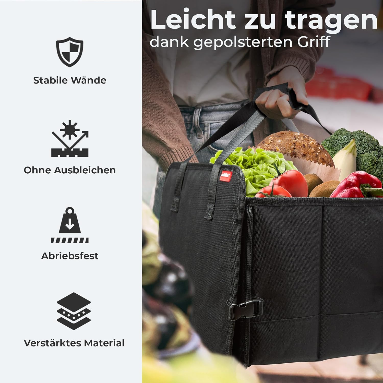 Achilles Vario-Box, faltbarer Auto-Organizer, verstellbarer Kofferraumtaschen-Korb mit Klettverschluss am Boden, große Faltkorb-Box, Faltbox-Korb, schwarz, 72 x 33 x 30 cm – Bild 7