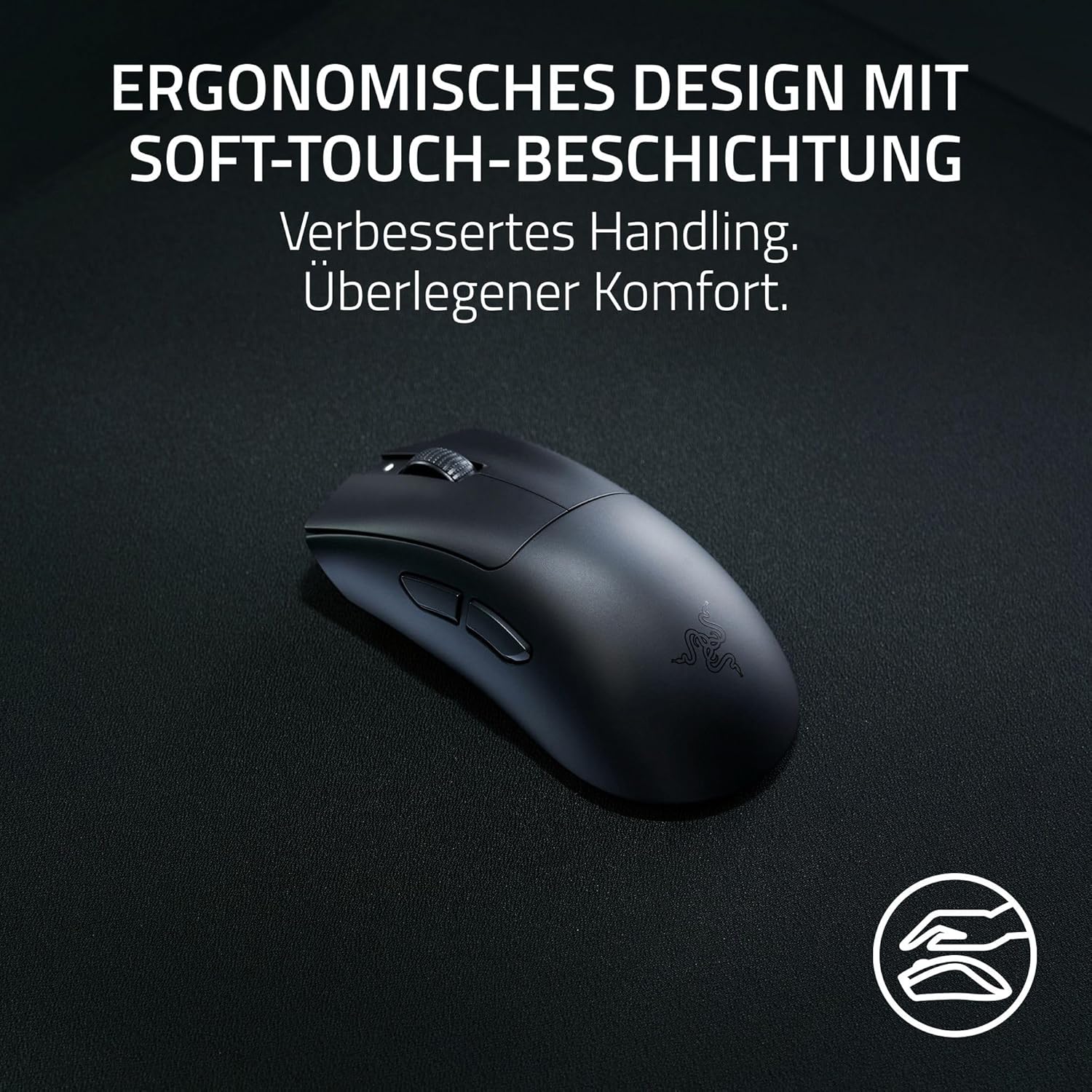 Razer DeathAdder V3 HyperSpeed – Ultraleichte, kabellose, ergonomische E-Sport-Gaming-Maus mit 26K DPI (55 g leicht, Soft-Touch-Beschichtung, 100 Stunden Laufzeit, HyperSpeed mit 8 K Hz), Schwarz – Bild 3