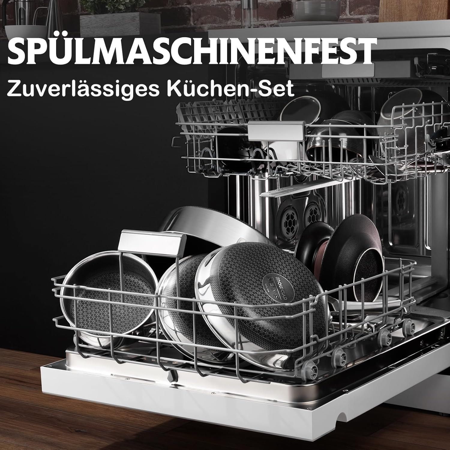 SNOWCLAD Pfannen-Set, 3 Stück, 20/24/28 cm, antihaftbeschichtete Wabenpfanne, Edelstahlpfanne, Induktionspfanne, für alle Herdarten geeignet, ofen- und spülmaschinenfest, Pfoa-frei – Bild 7