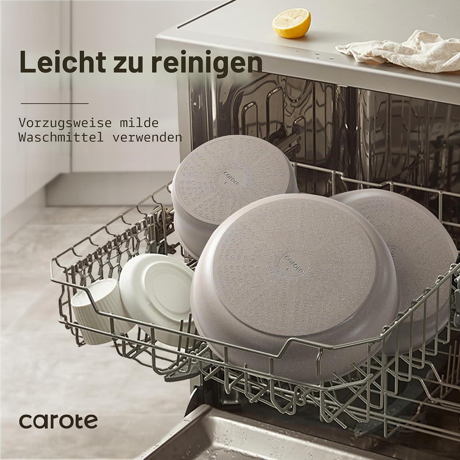 CAROTE 19-teiliges Kochtopf- und Pfannenset, antihaftbeschichtetes Kochgeschirr-Set, abnehmbarer Griff, Induktions-Küchen-Kochsets mit abnehmbarem Griff, Wohnmobil-Küche, ofenfest, Taupe – Bild 6