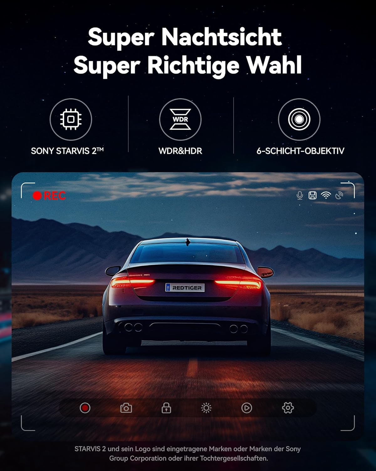REDTIGER F7NP-4K Dashcam vorne und hinten, STAVIS 2-Sensor-Dashcam für Autos, kostenlose 128-GB-Karte im Lieferumfang enthalten, 5,8 GHz Wi-Fi6 – bis zu 20 MB/s, 3,18-Zoll-Bildschirm, 170° Weitwinkel, 24-Stunden-Parkmodus – Bild 4