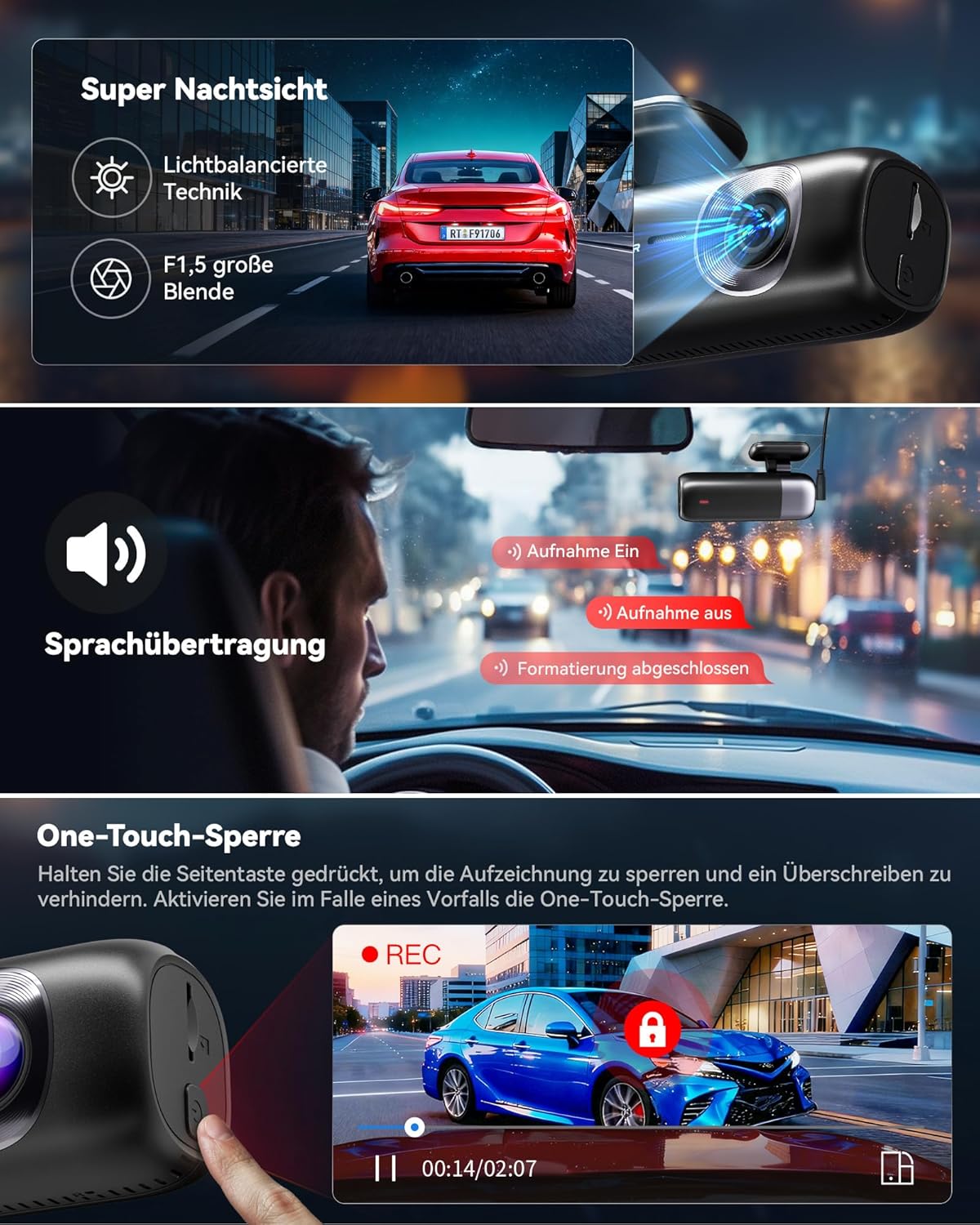 REDTIGER Dashcam Auto vorne hinten 4K/1080P, 5,8 GHz WiFi GPS Autokamera Loop-Aufnahme, Nachtsicht, Parkmodus, intelligente App-Steuerung, Unterstützung bis zu 256 GB (F9) – Bild 4