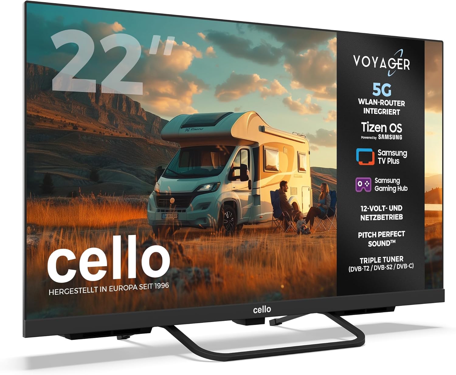 Cello Voyager C22TZR-VOY 22" Smart 12V Traveller TV mit integriertem 5G-WLAN-Router und Hotspot für Telefone und Geräte, Internet überall, Tizen OS von Samsung, ideal für Wohnmobile, Triple Tuner – Bild 2