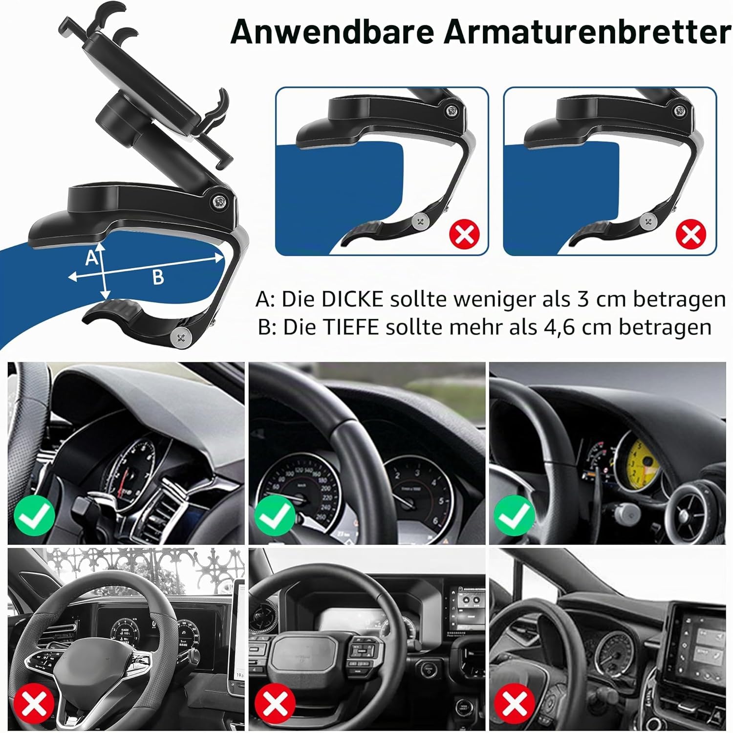 Handyhalterung fürs Auto, Handyhalterung um 360 Grad drehbar – Armaturenbrett-Handyhalterung, Auto-Clip-Halterung, KFZ-Handyhalterung, geeignet für 4 bis 7 Zoll große Smartphones – Bild 6